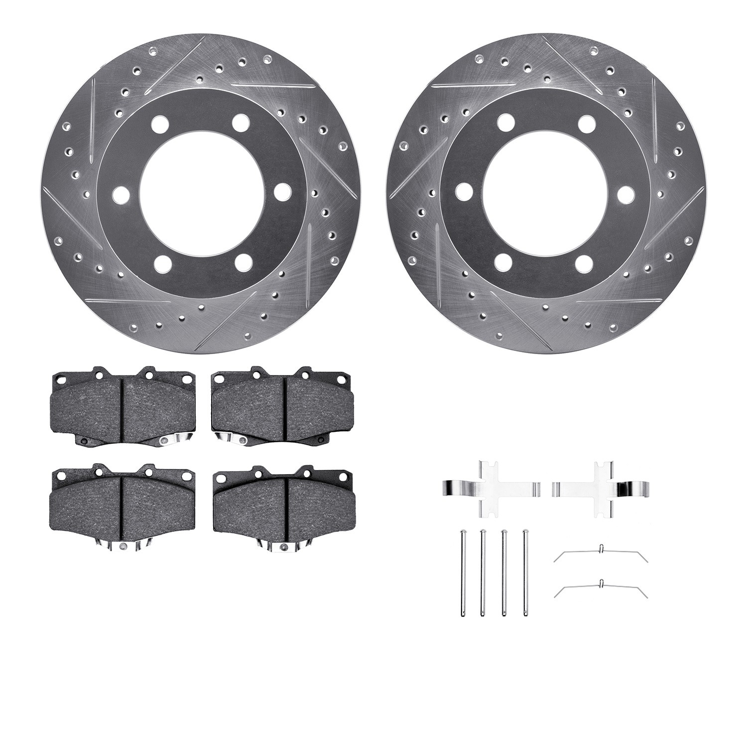 DFC Brake Rotor - Dimpled & Slotted - Silver w/5000 Brake Pads & HW Kit