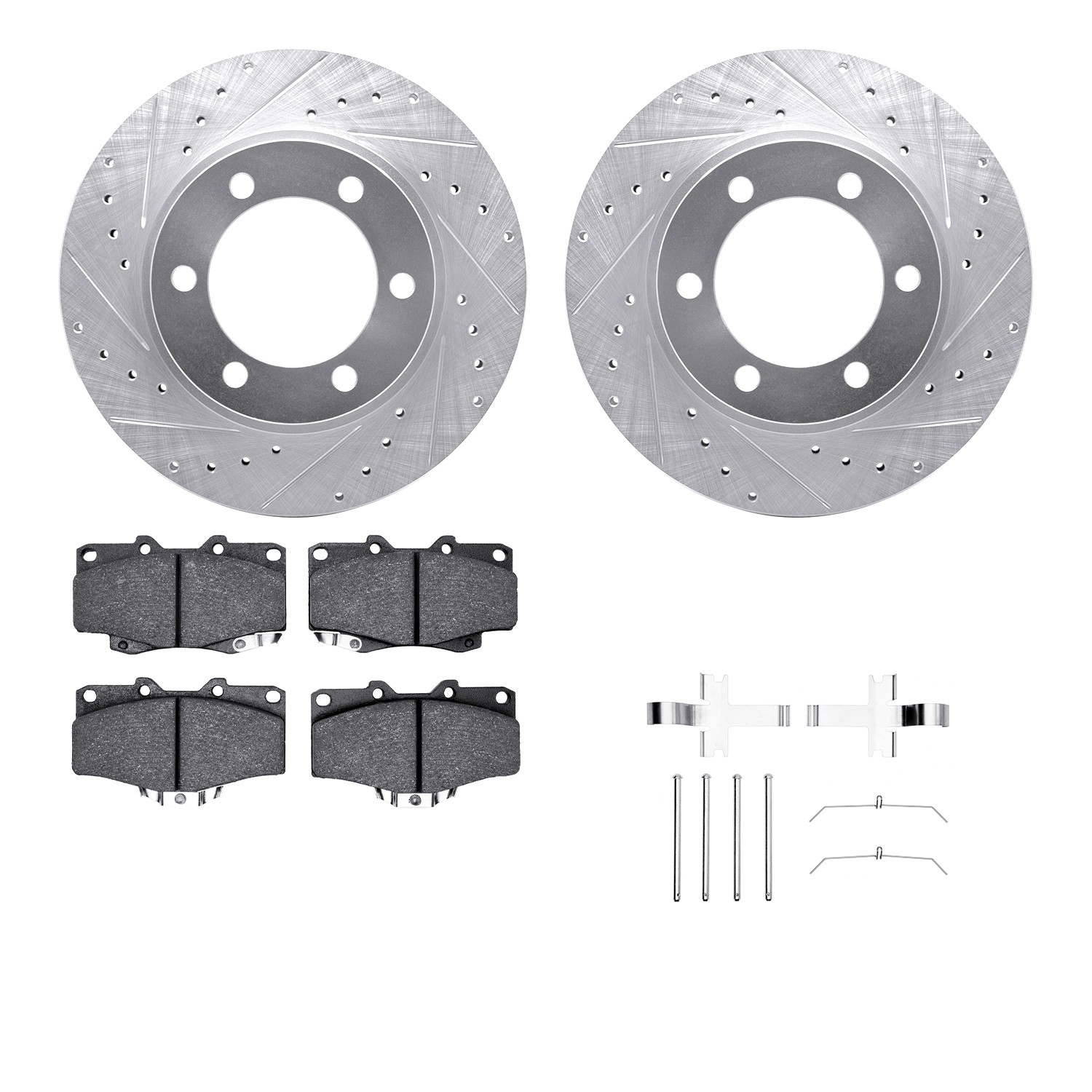 DFC Brake Rotor - Dimpled & Slotted - Silver w/5000 Brake Pads & HW Kit