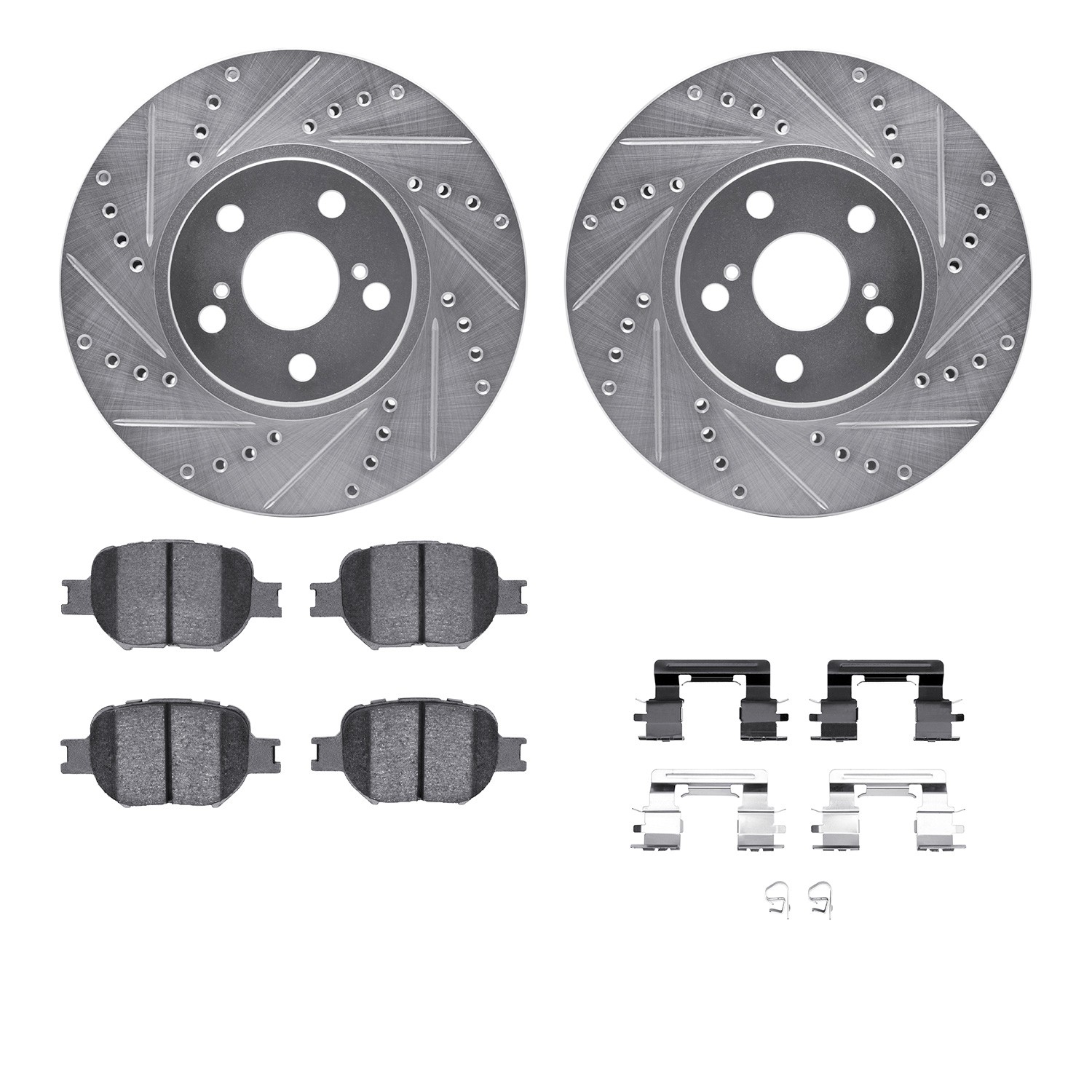 DFC Rotors-Drilled & Slotted-Silver w/ 5000 Advanced Brake Pads Incl Hdw