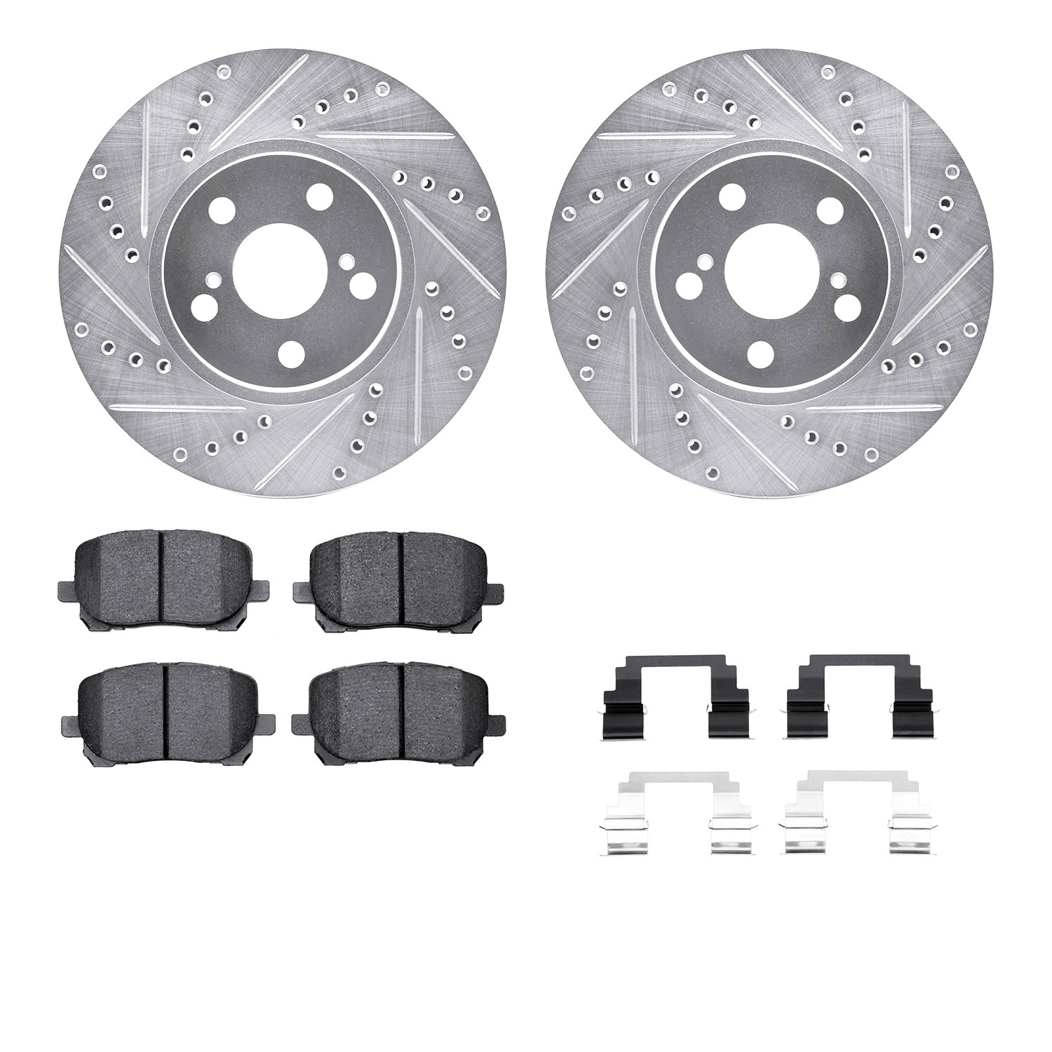 DFC Rotors-Drilled & Slotted-Silver w/ 5000 Advanced Brake Pads Incl Hdw