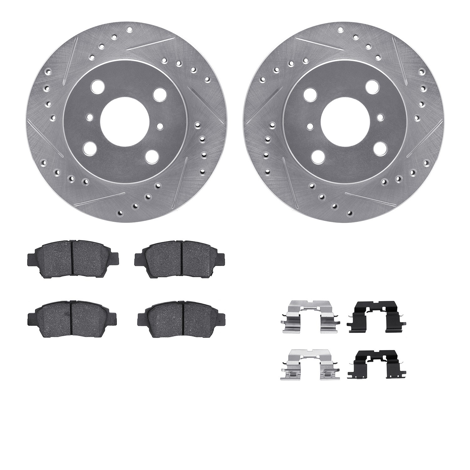 DFC Rotors-Drilled & Slotted-Silver w/ 5000 Advanced Brake Pads Incl Hdw