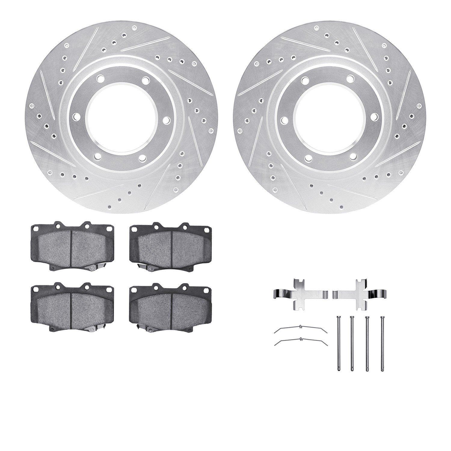 DFC Brake Rotor - Drilled & Slotted - Silver w/5000 Brake Pads & HW Kit