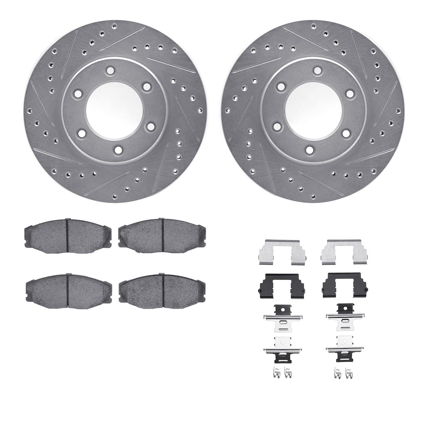 DFC Brake Rotor - Dimpled & Slotted - Silver w/5000 Brake Pads & HW Kit