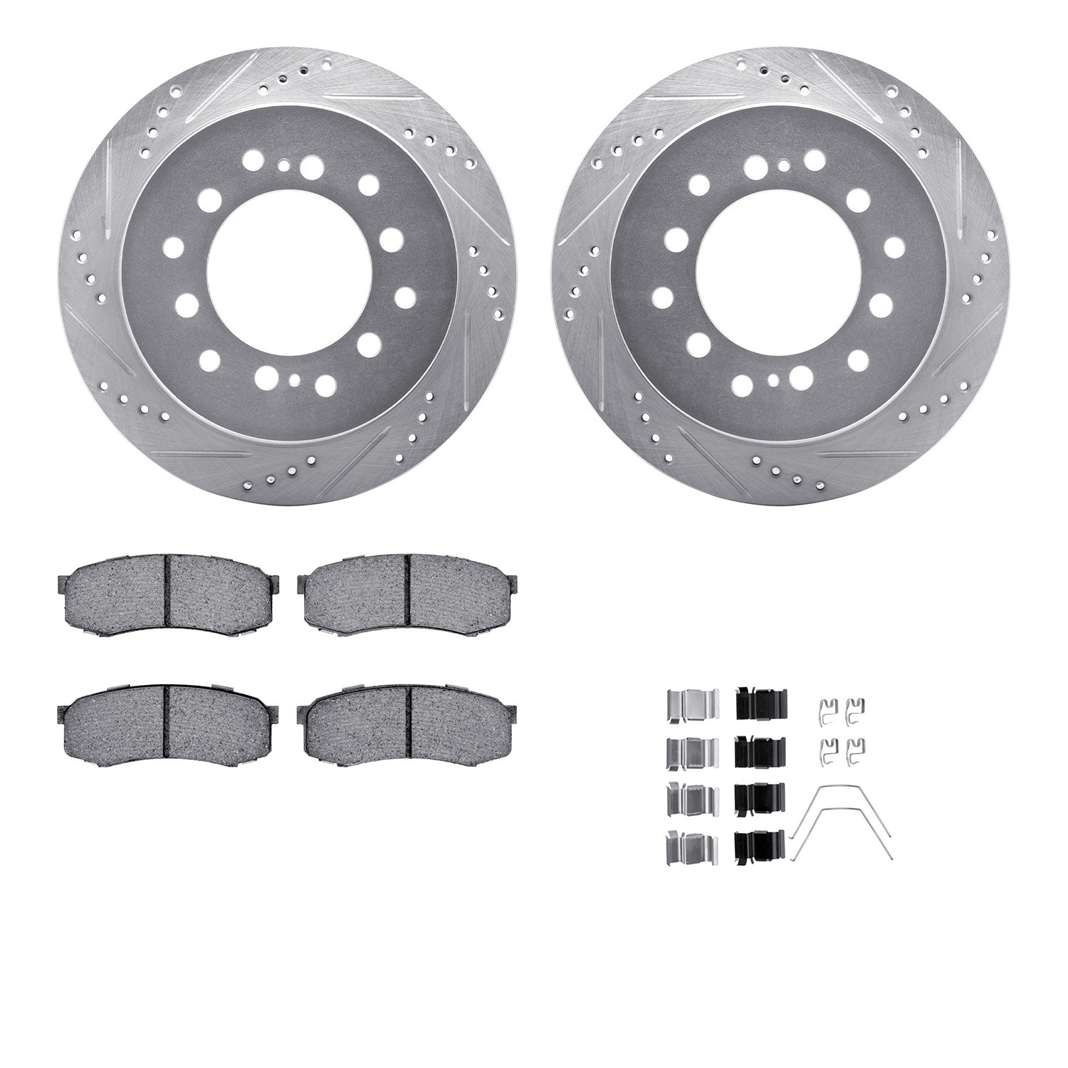 DFC Brake Rotor - Dimpled & Slotted - Silver w/5000 Brake Pads & HW Kit