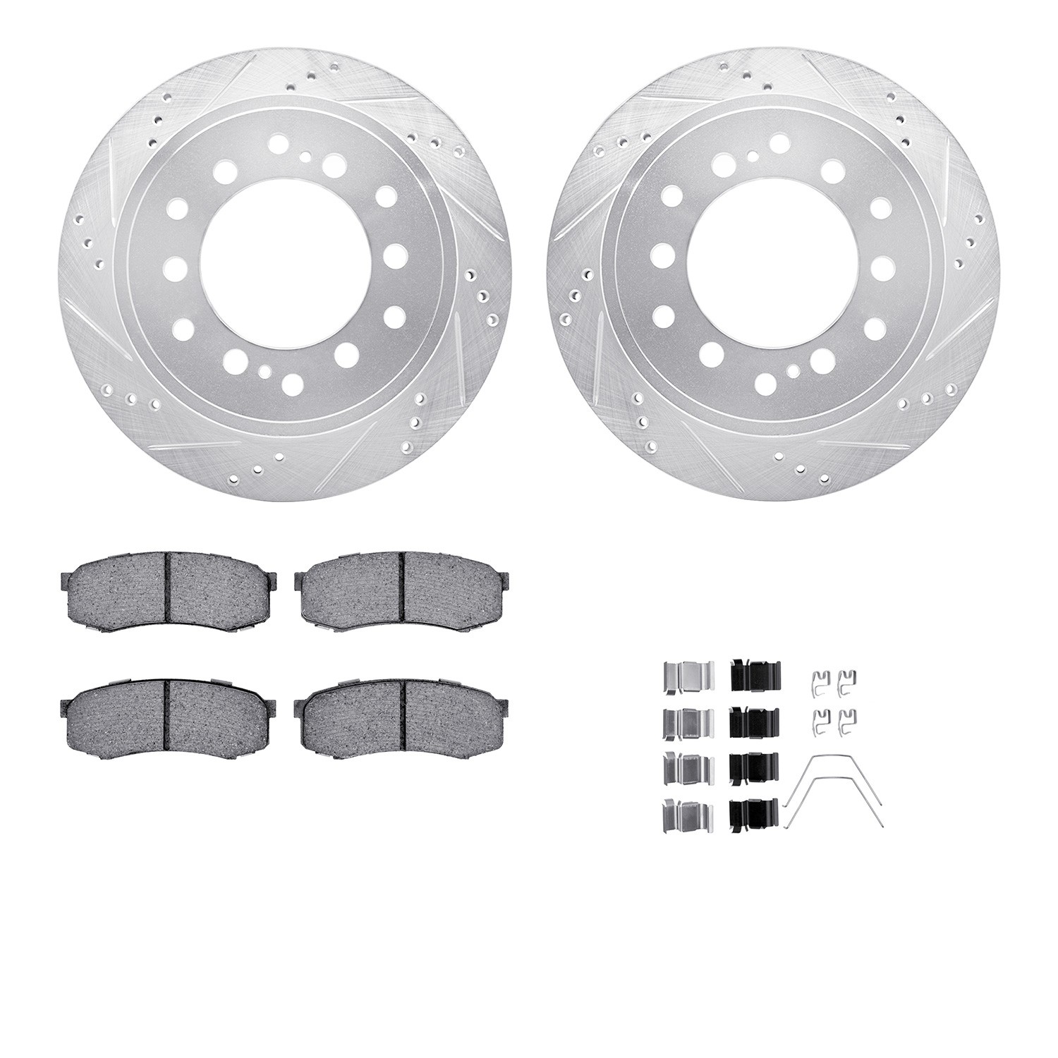 DFC Brake Rotor - Dimpled & Slotted - Silver w/5000 Brake Pads & HW Kit