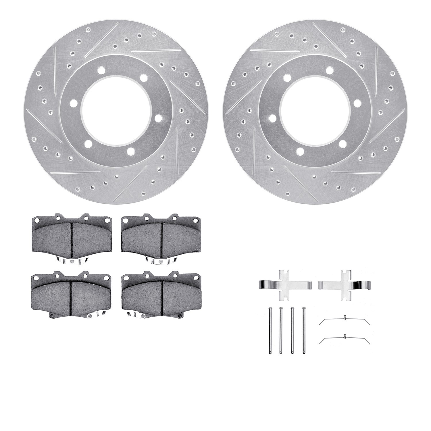 DFC Brake Rotor - Dimpled & Slotted - Silver w/5000 Brake Pads & HW Kit