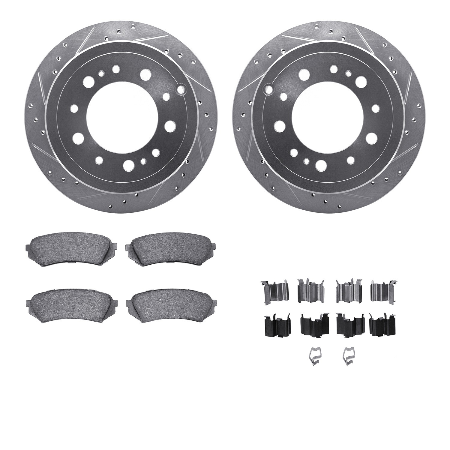 DFC Brake Rotor - Dimpled & Slotted - Silver w/5000 Brake Pads & HW Kit