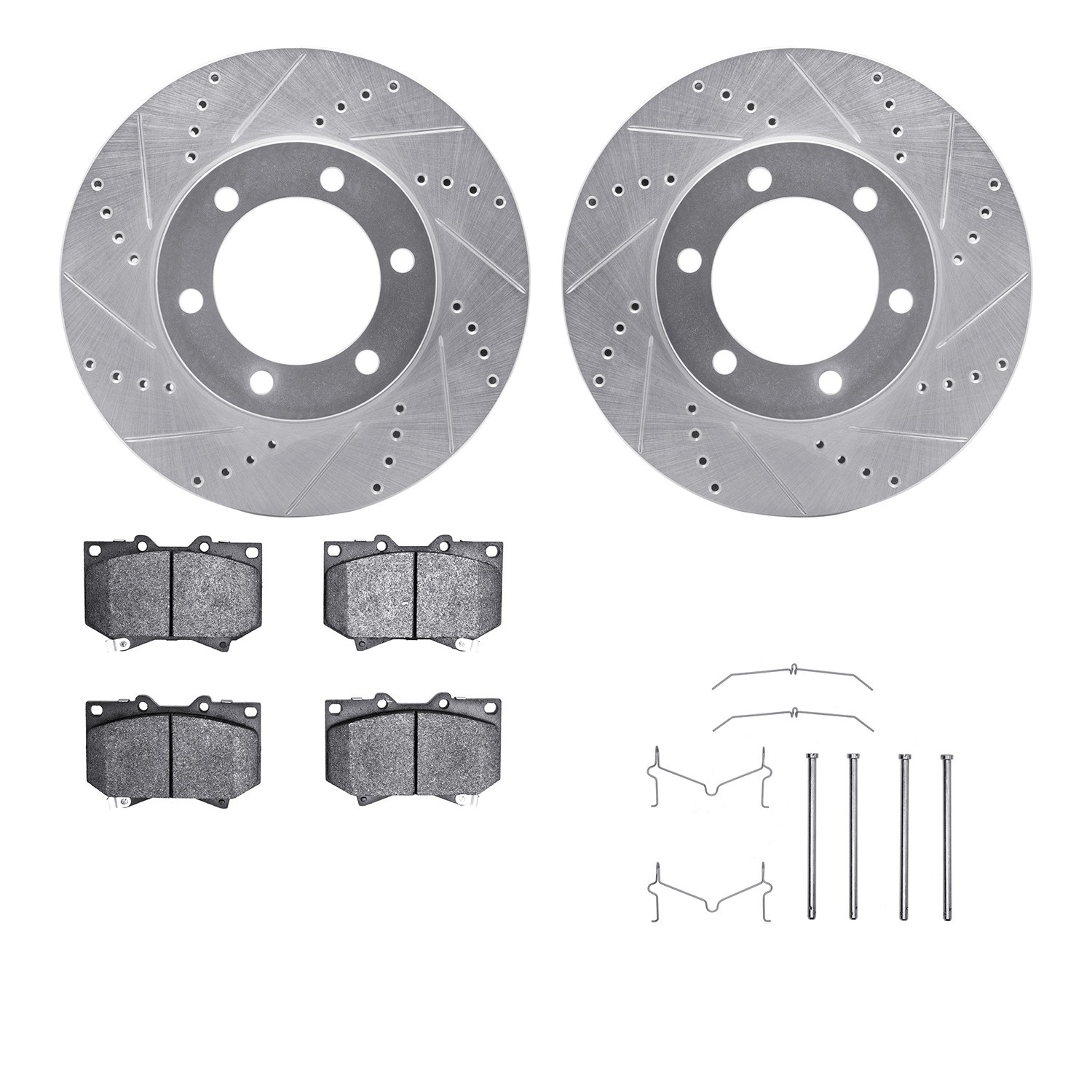 DFC Brake Rotor - Dimpled & Slotted - Silver w/5000 Brake Pads & HW Kit