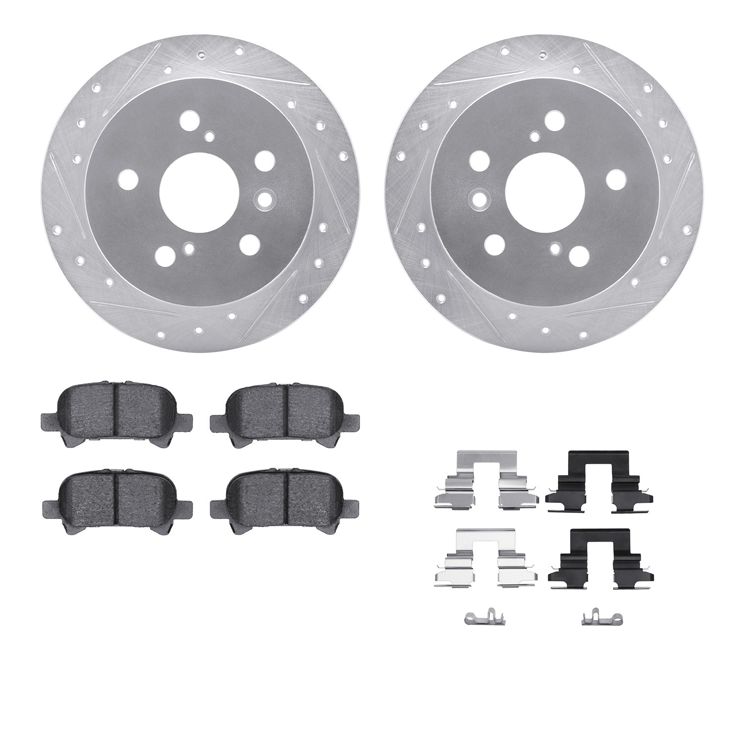 DFC Rotors-Drilled & Slotted-Silver w/ 5000 Advanced Brake Pads Incl Hdw