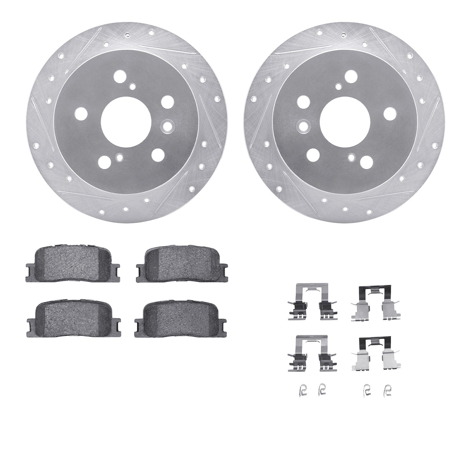 DFC Rotors-Drilled & Slotted-Silver w/ 5000 Advanced Brake Pads Incl Hdw