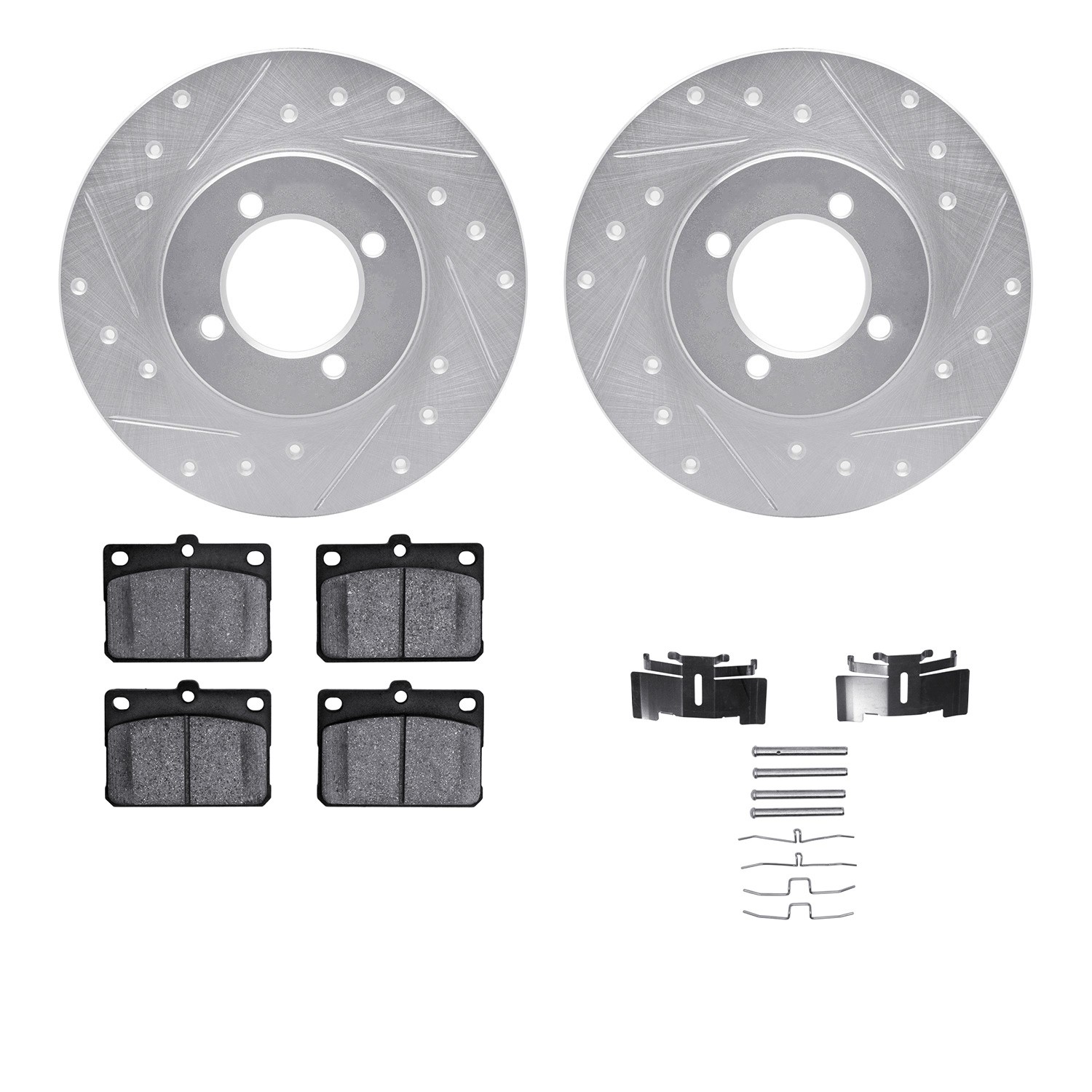 DFC Rotors-Drilled & Slotted-Silver w/ 5000 Advanced Brake Pads Incl Hdw