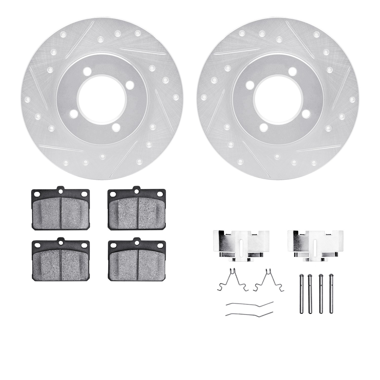 DFC Rotors-Drilled & Slotted-Silver w/ 5000 Advanced Brake Pads Incl Hdw