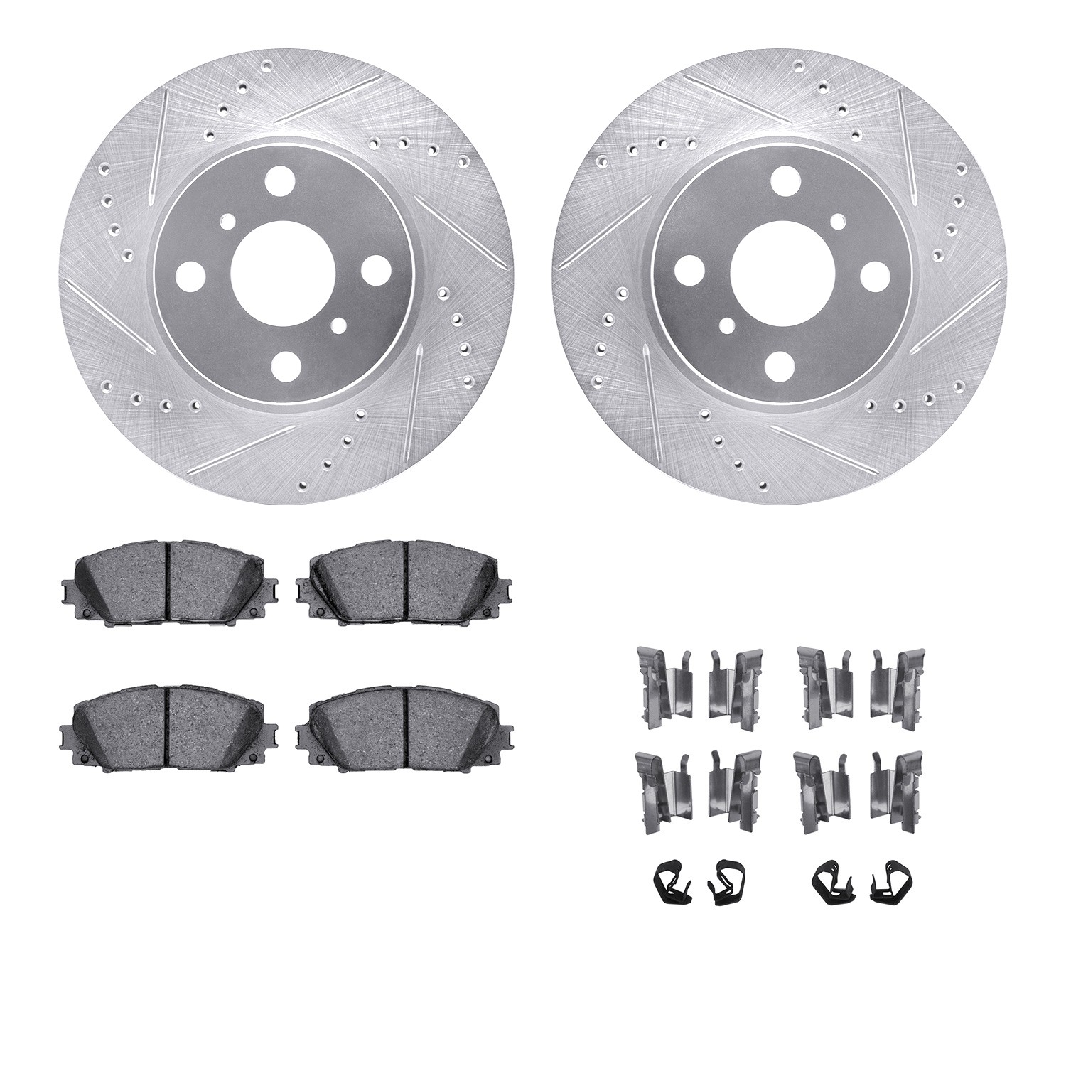 DFC Rotors-Drilled & Slotted-Silver w/ 5000 Advanced Brake Pads Incl Hdw