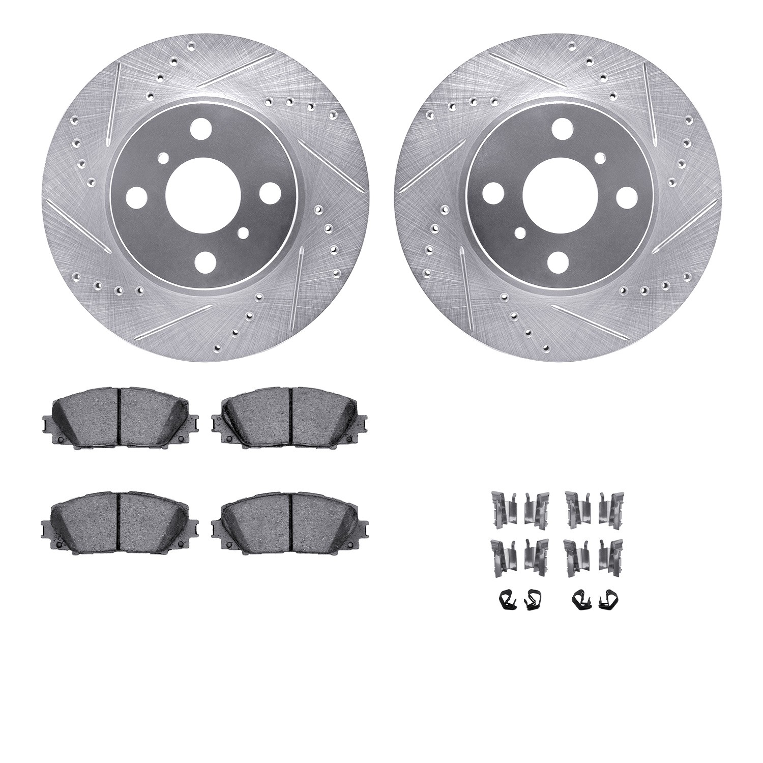DFC Rotors-Drilled & Slotted-Silver w/ 5000 Advanced Brake Pads Incl Hdw