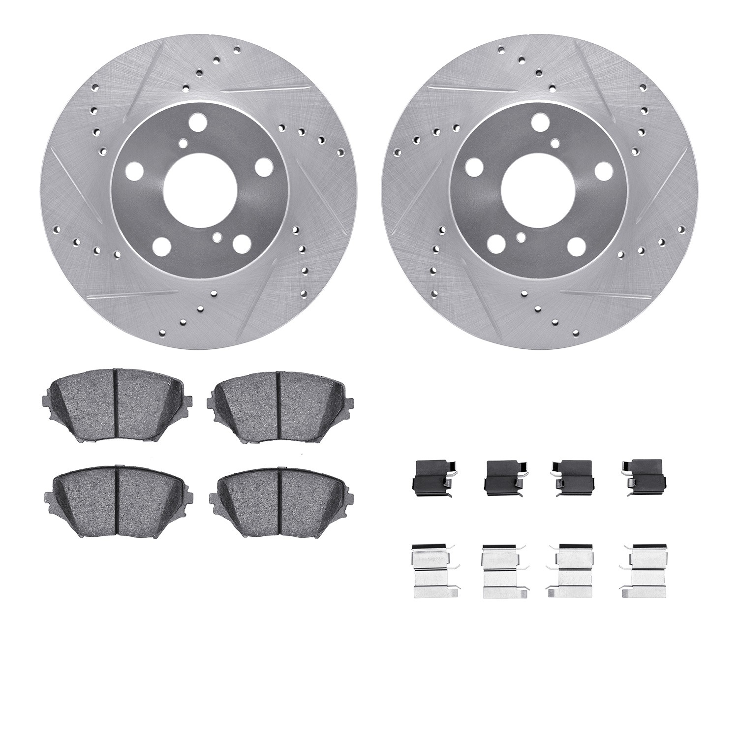 DFC Brake Rotor - Dimpled & Slotted - Silver w/5000 Brake Pads & HW Kit