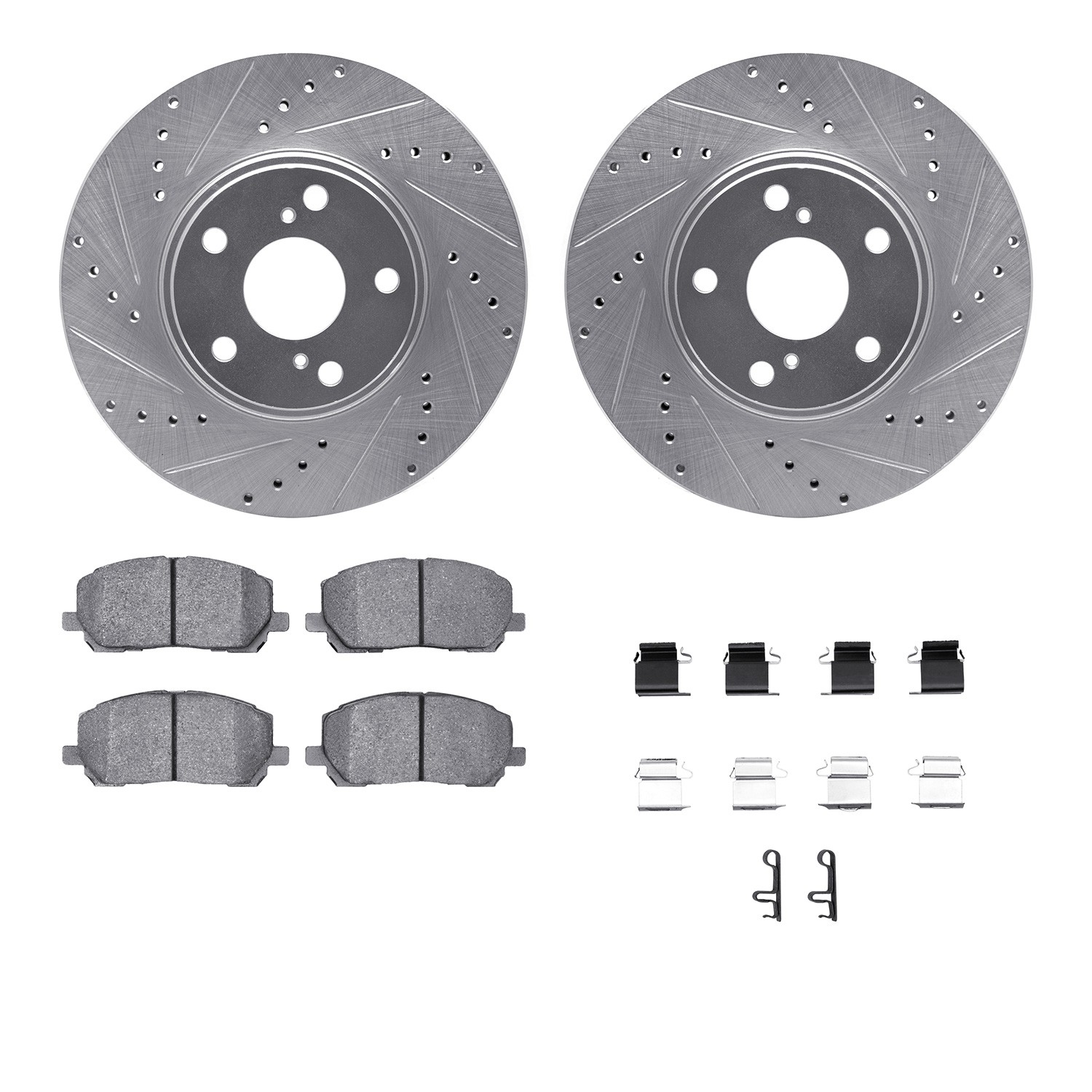 DFC Brake Rotor - Dimpled & Slotted - Silver w/5000 Brake Pads & HW Kit