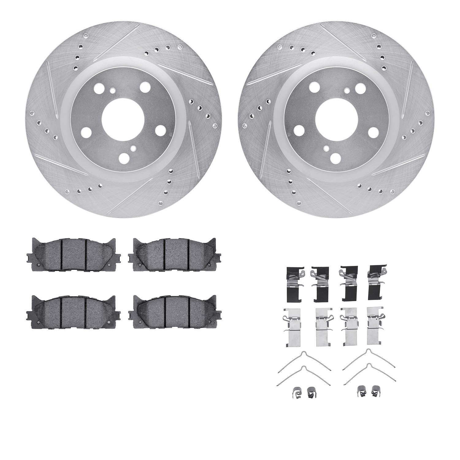 DFC Rotors-Drilled & Slotted-Silver w/ 5000 Advanced Brake Pads Incl Hdw