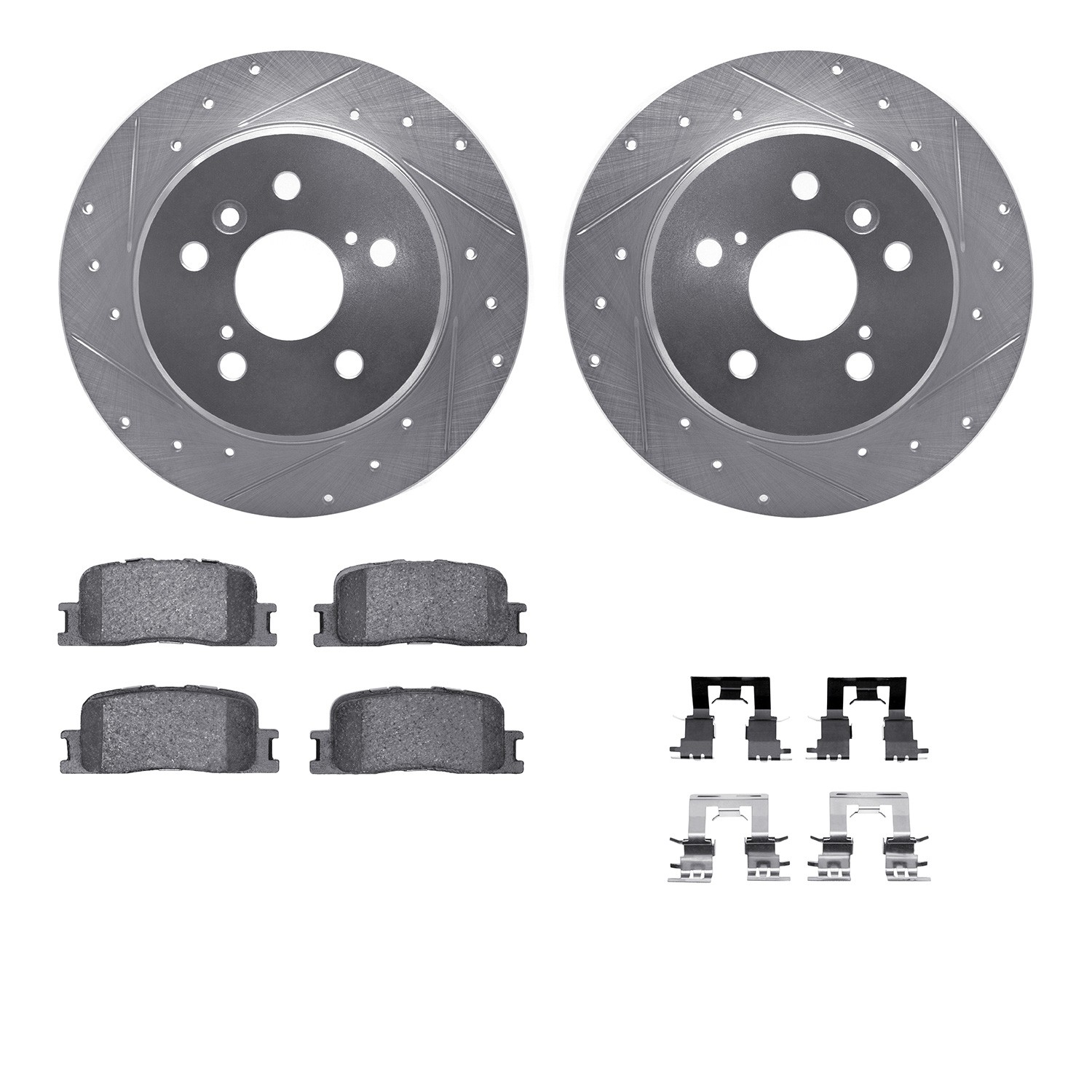 DFC Brake Rotor - Dimpled & Slotted - Silver w/5000 Brake Pads & HW Kit
