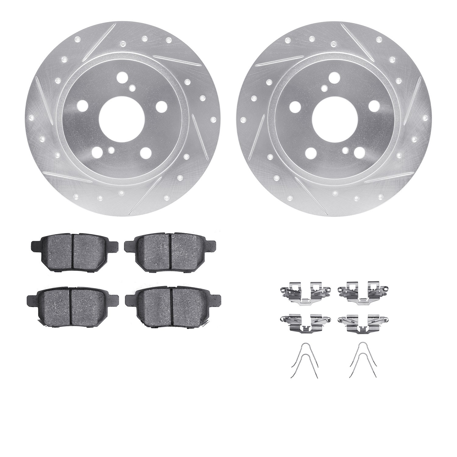 DFC Rotors-Drilled & Slotted-Silver w/ 5000 Advanced Brake Pads Incl Hdw