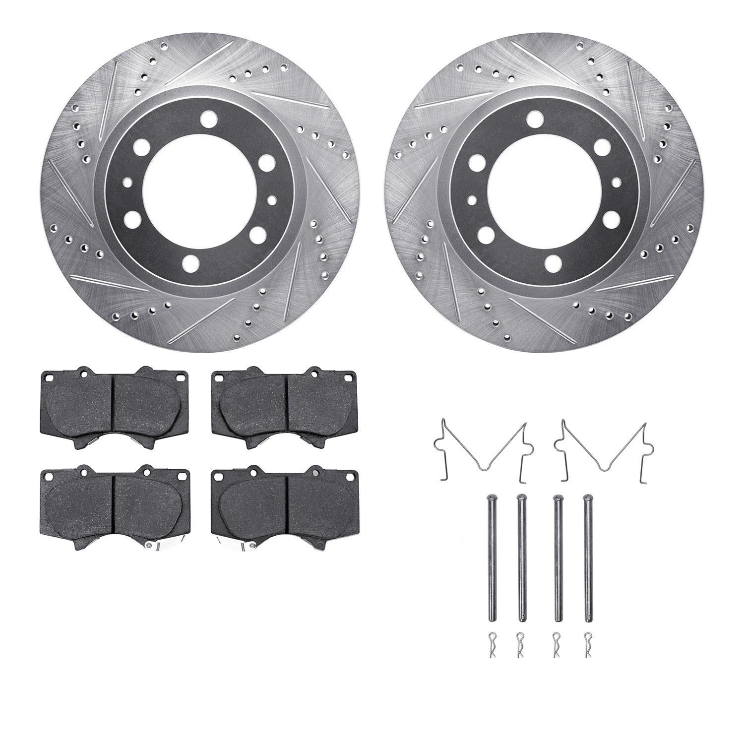 DFC Brake Rotor - Dimpled & Slotted - Silver w/5000 Brake Pads & HW Kit