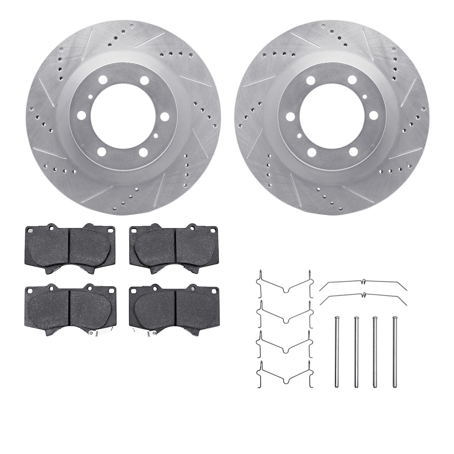 DFC Brake Rotor - Dimpled & Slotted - Silver w/5000 Brake Pads & HW Kit