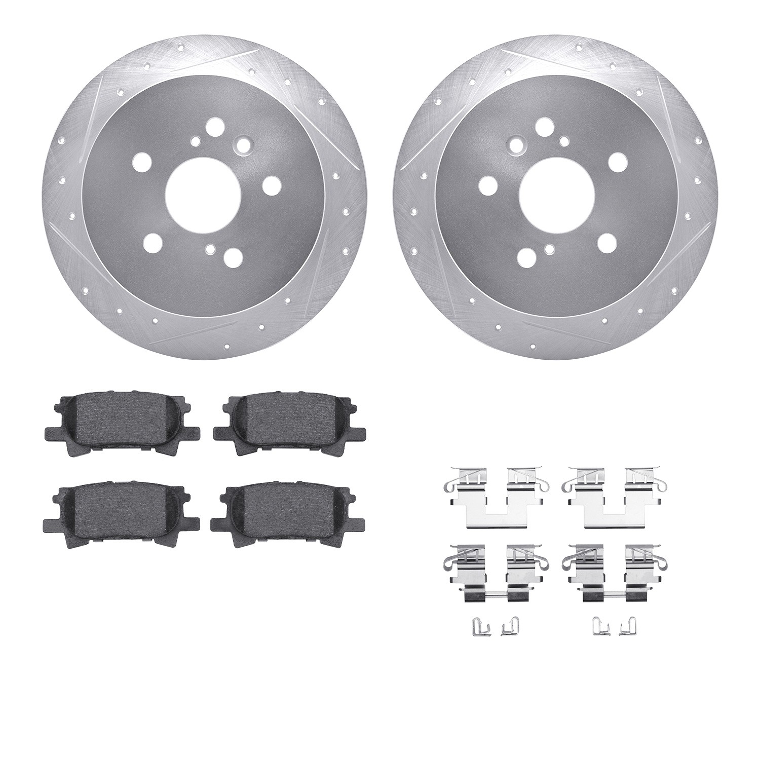 DFC Brake Rotor - Dimpled & Slotted - Silver w/5000 Brake Pads & HW Kit