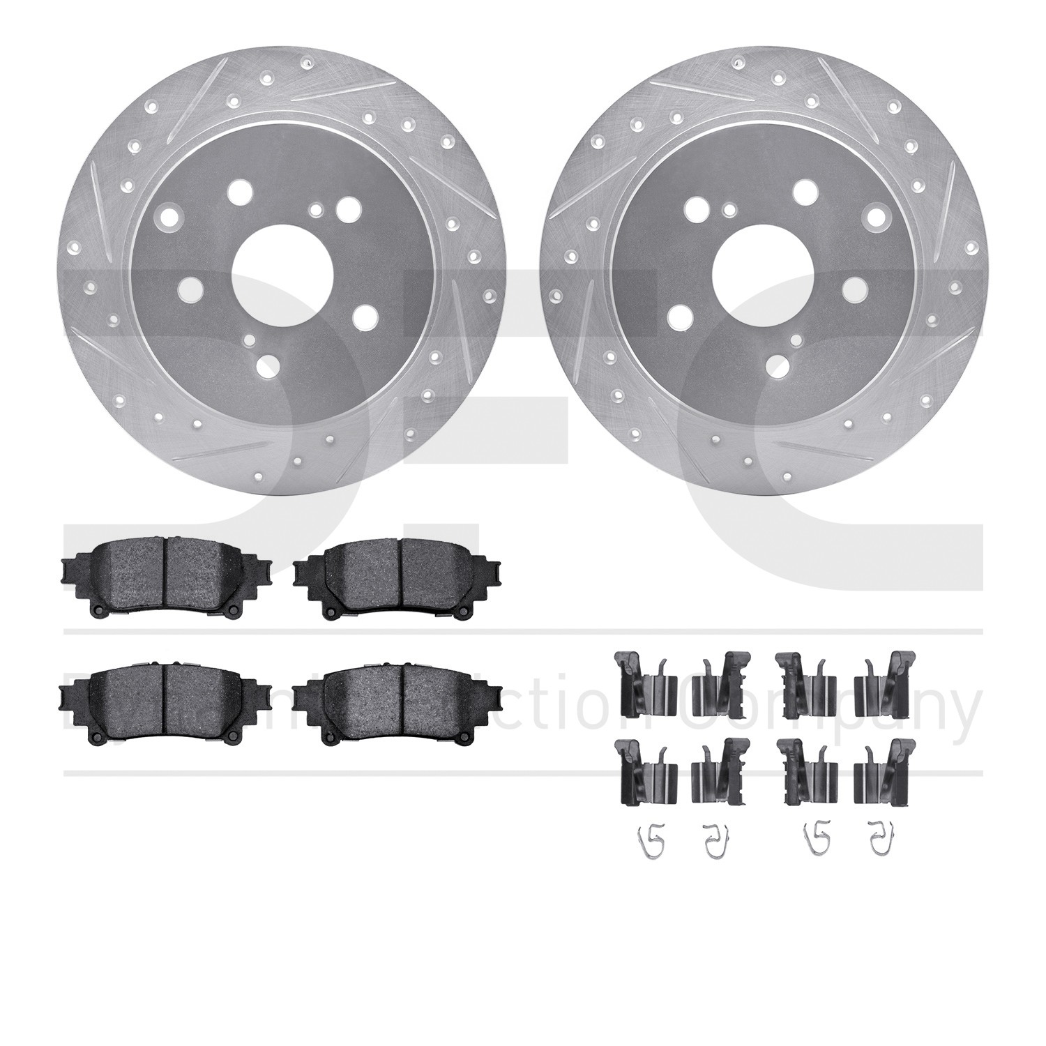 DFC Rotors-Drilled & Slotted-Silver w/ 5000 Advanced Brake Pads Incl Hdw