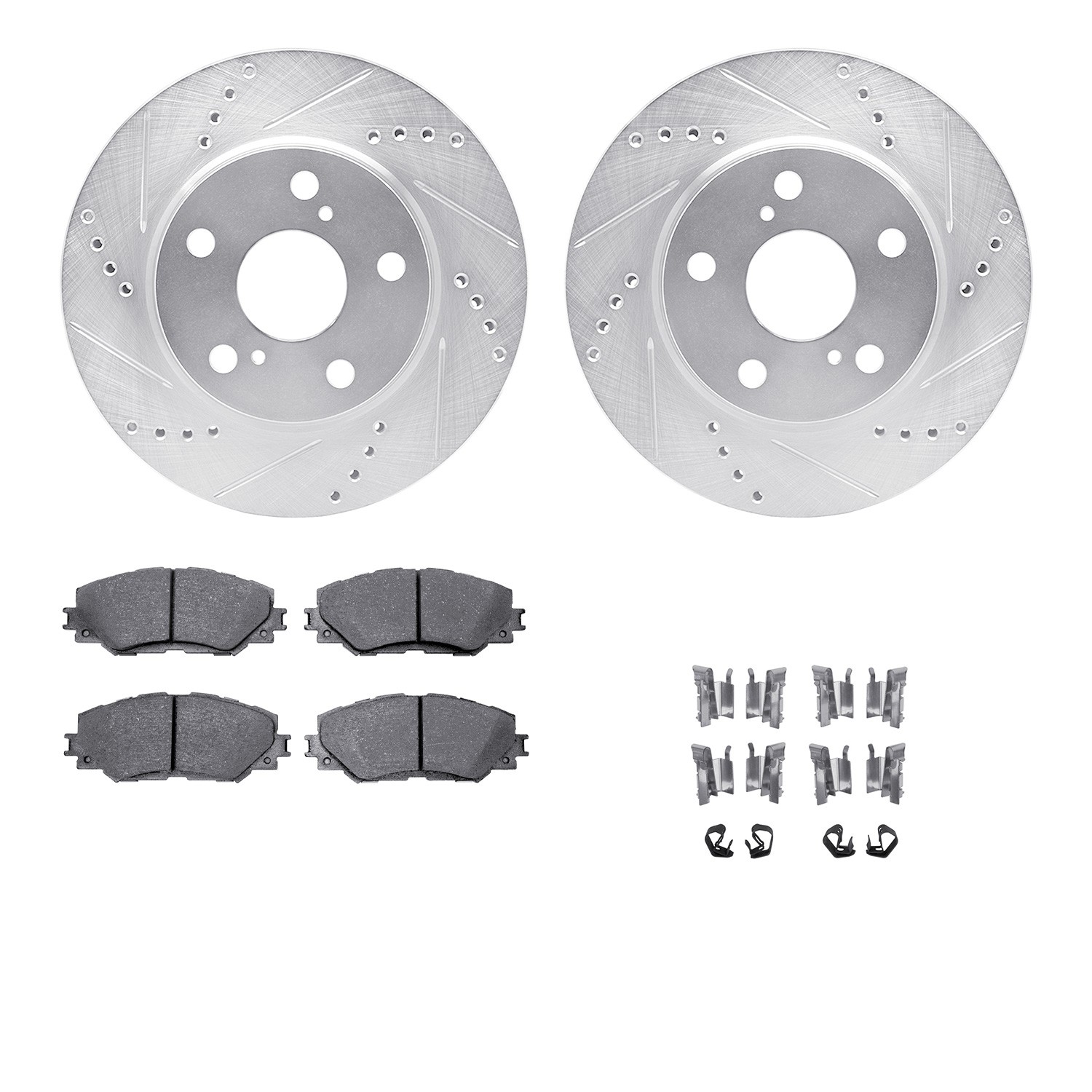 DFC Brake Rotor - Dimpled & Slotted - Silver w/5000 Brake Pads & HW Kit