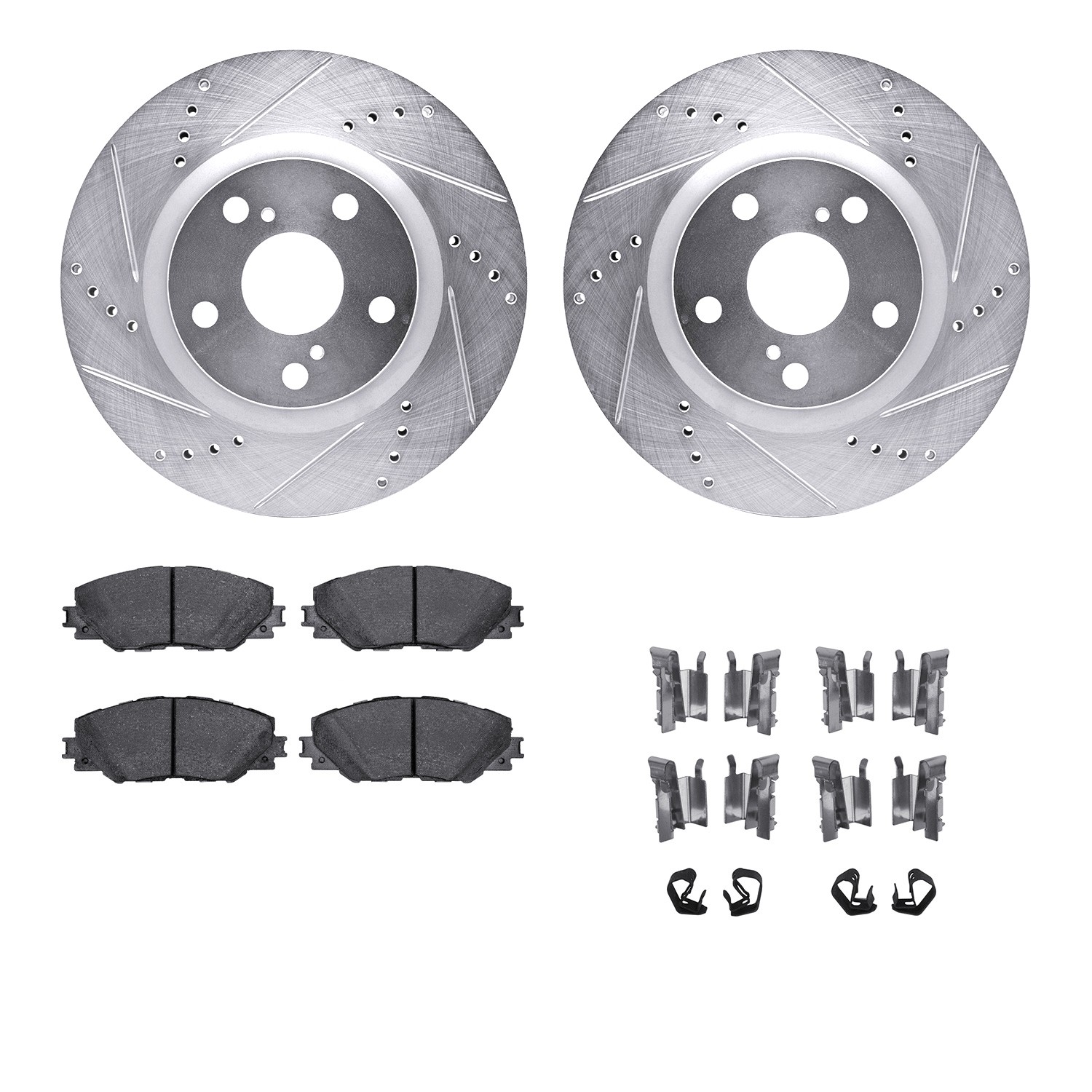 DFC Brake Rotor - Dimpled & Slotted - Silver w/5000 Brake Pads & HW Kit