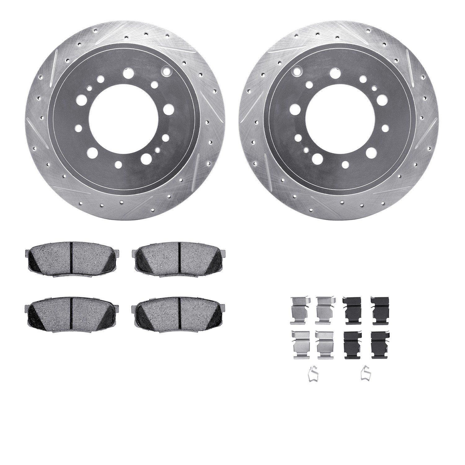DFC Brake Rotor - Dimpled & Slotted - Silver w/5000 Brake Pads & HW Kit