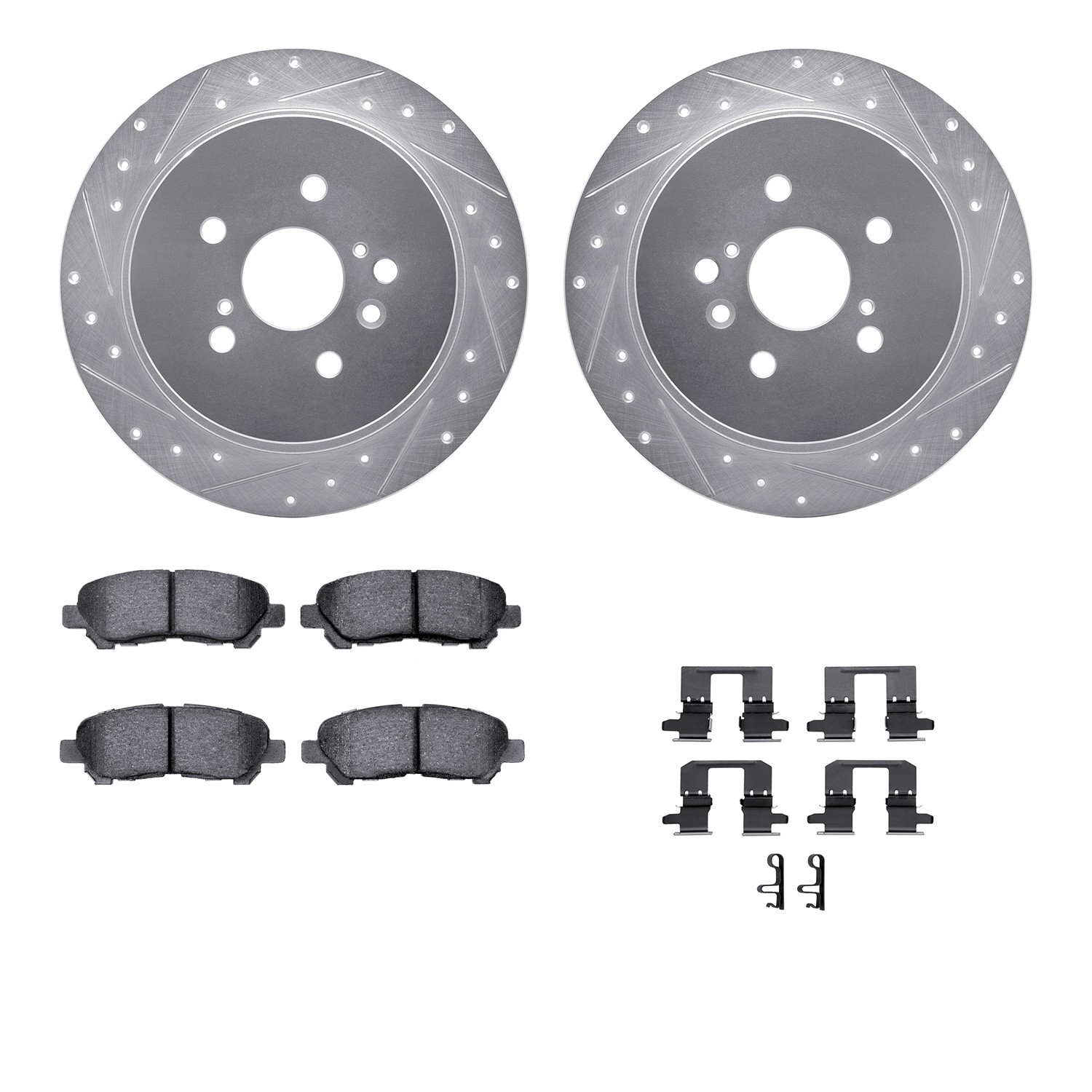 DFC Brake Rotor - Dimpled & Slotted - Silver w/5000 Brake Pads & HW Kit