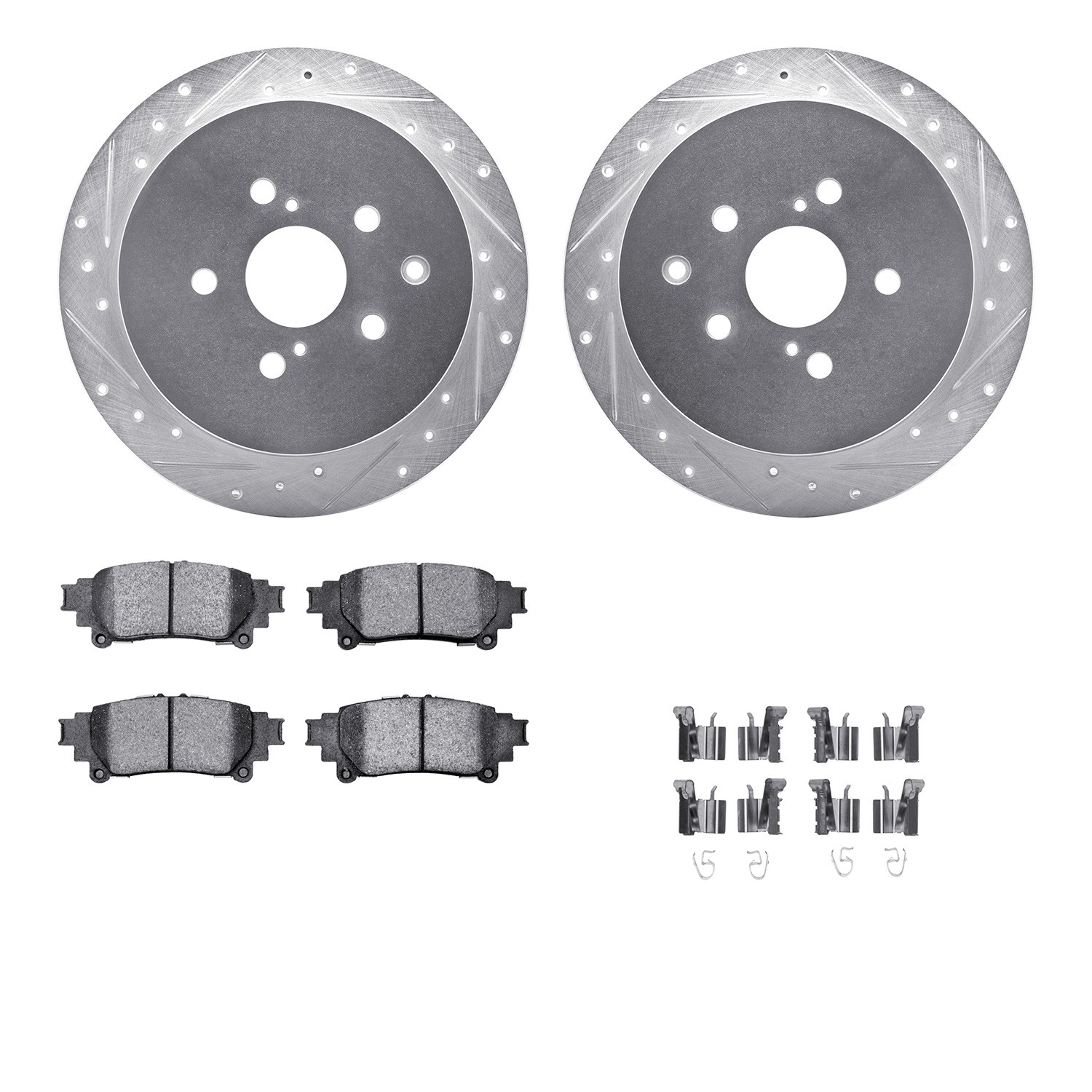 DFC Brake Rotor - Dimpled & Slotted - Silver w/5000 Brake Pads & HW Kit