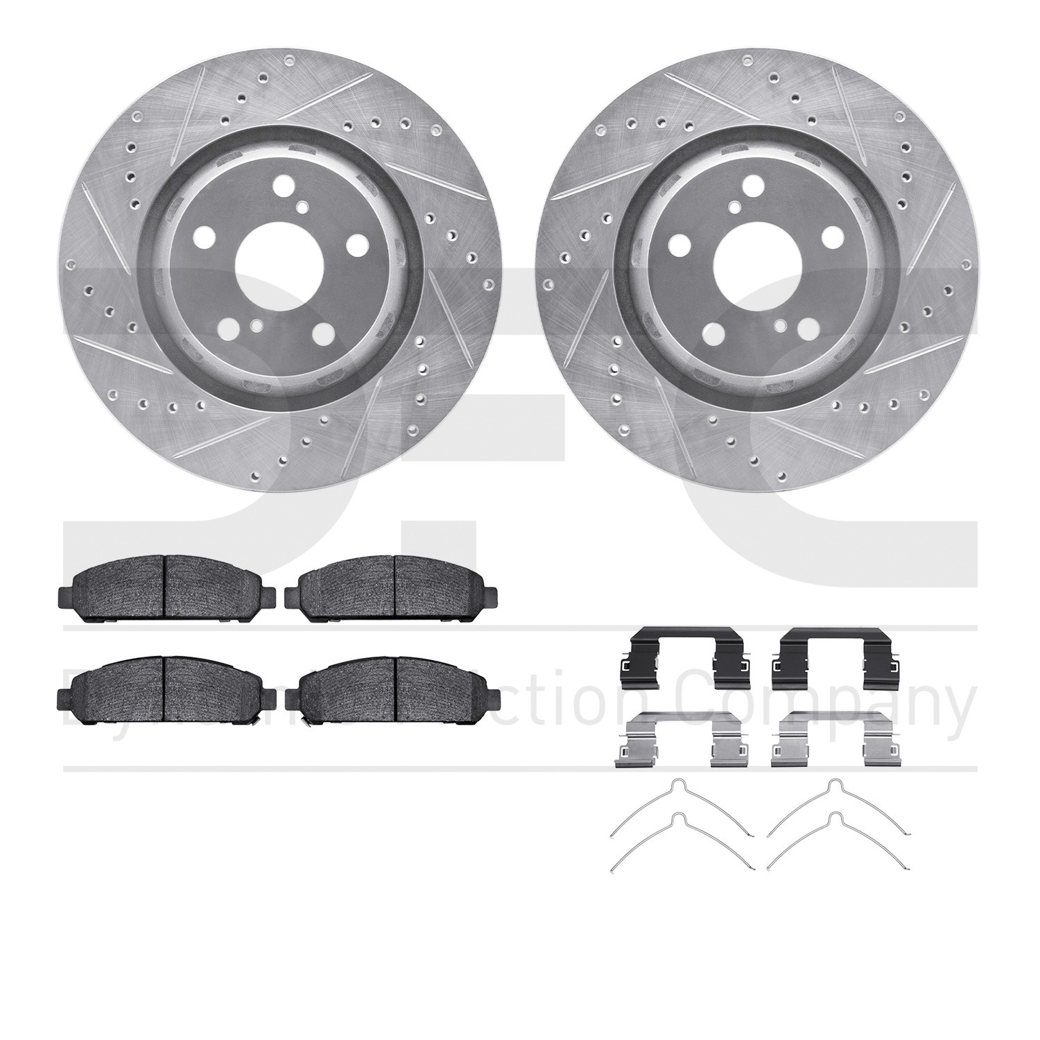 DFC Brake Rotor - Drilled & Slotted - Silver w/5000 Brake Pads & HW Kit