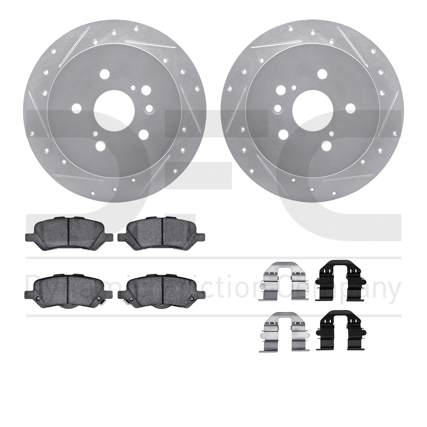 DFC Brake Rotor - Dimpled & Slotted - Silver w/5000 Brake Pads & HW Kit