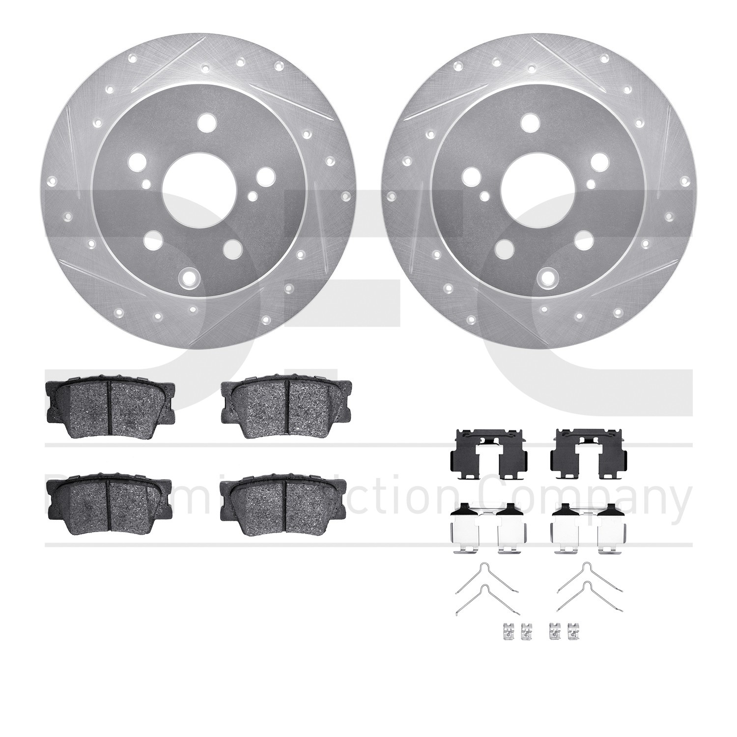 DFC Brake Rotor - Dimpled & Slotted - Silver w/5000 Brake Pads & HW Kit