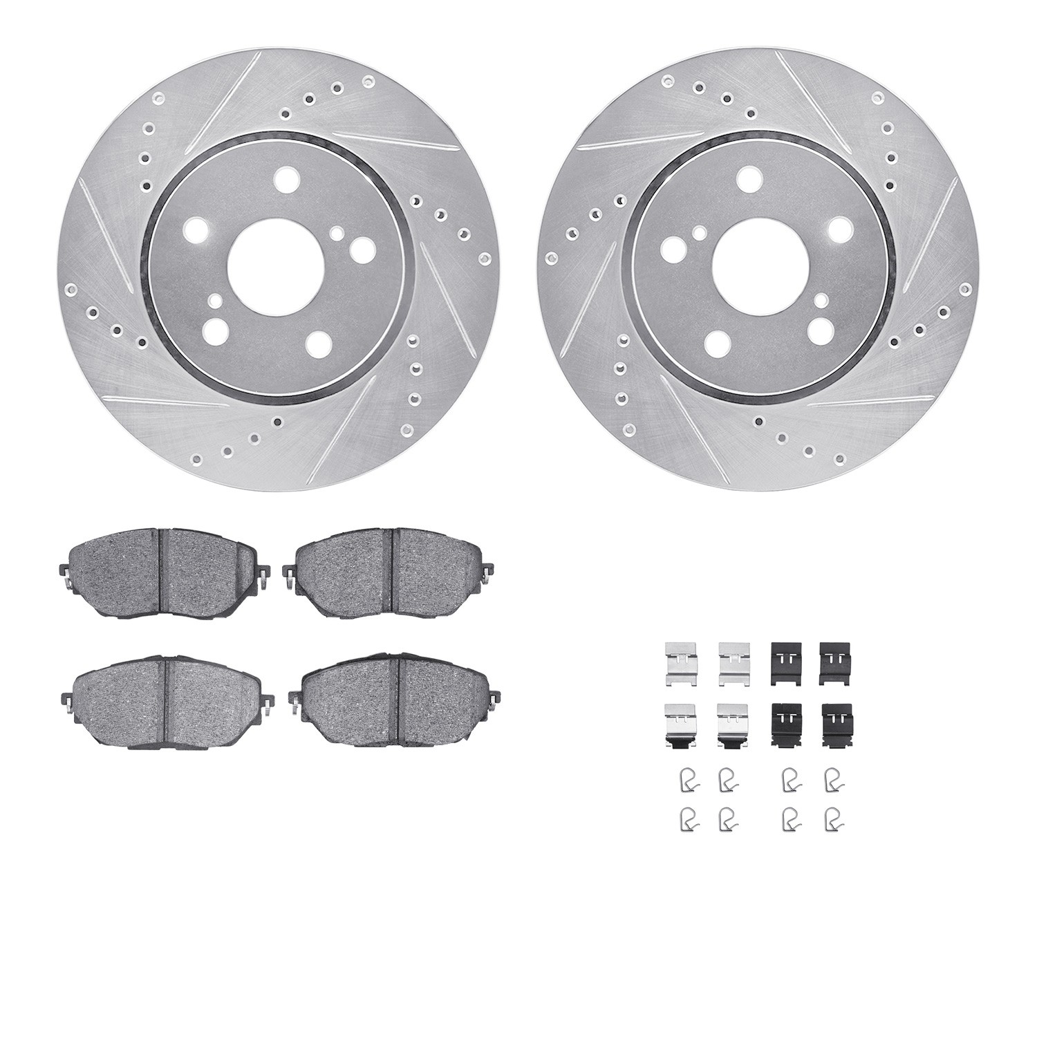 DFC Brake Rotor - Dimpled & Slotted - Silver w/5000 Brake Pads & HW Kit