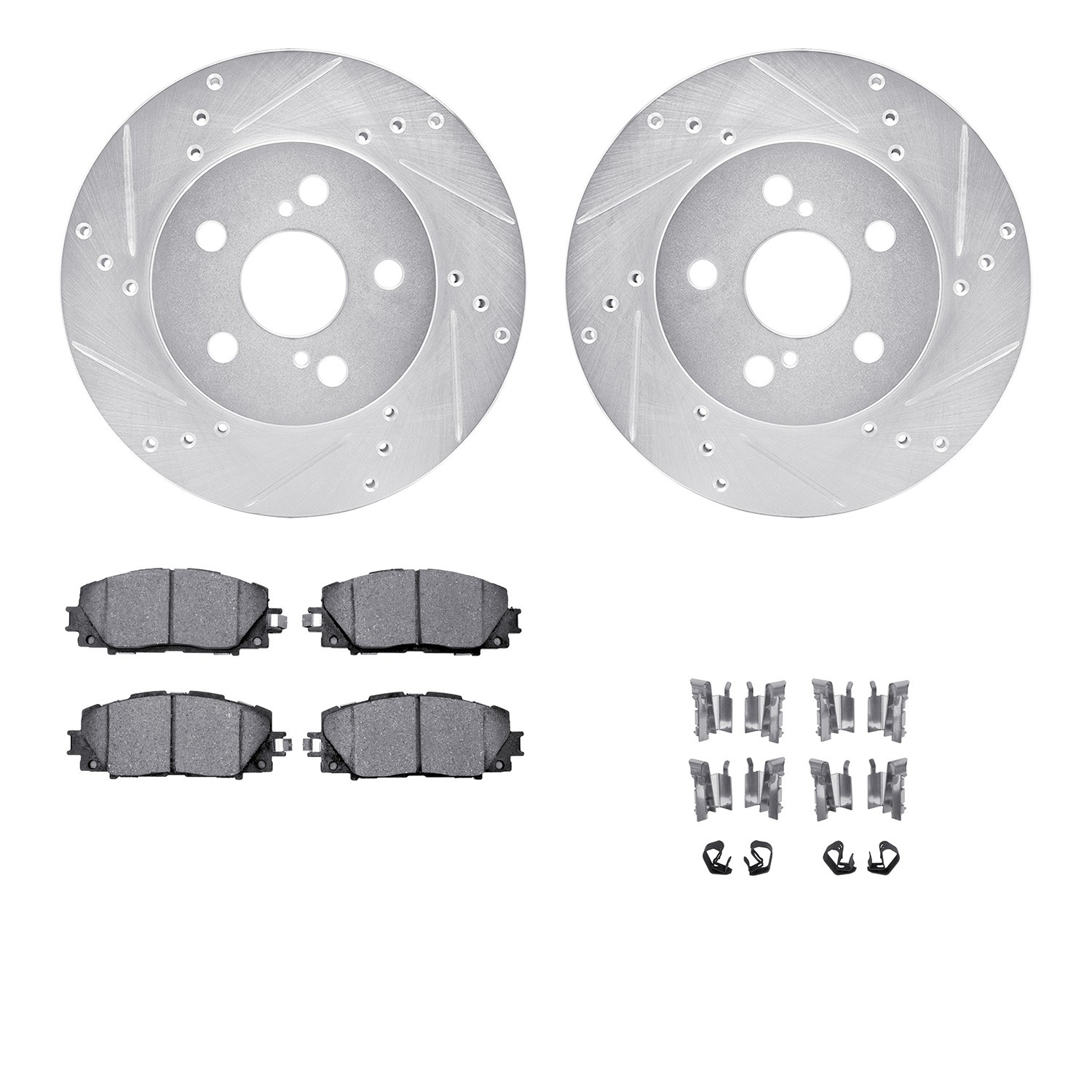 DFC Rotors-Drilled & Slotted-Silver w/ 5000 Advanced Brake Pads Incl Hdw
