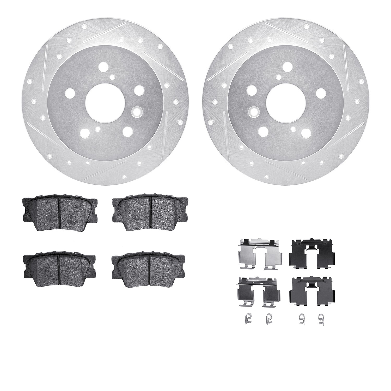 DFC Rotors-Drilled & Slotted-Silver w/ 5000 Advanced Brake Pads Incl Hdw