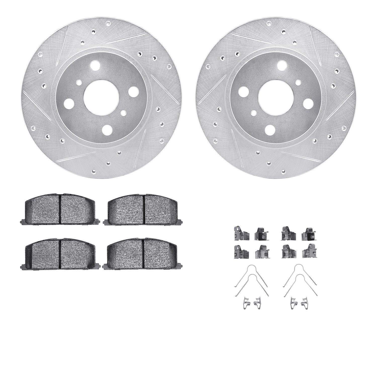 DFC Rotors-Drilled & Slotted-Silver w/ 5000 Advanced Brake Pads Incl Hdw