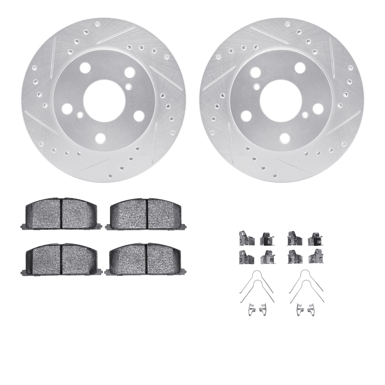 DFC Rotors-Drilled & Slotted-Silver w/ 5000 Advanced Brake Pads Incl Hdw