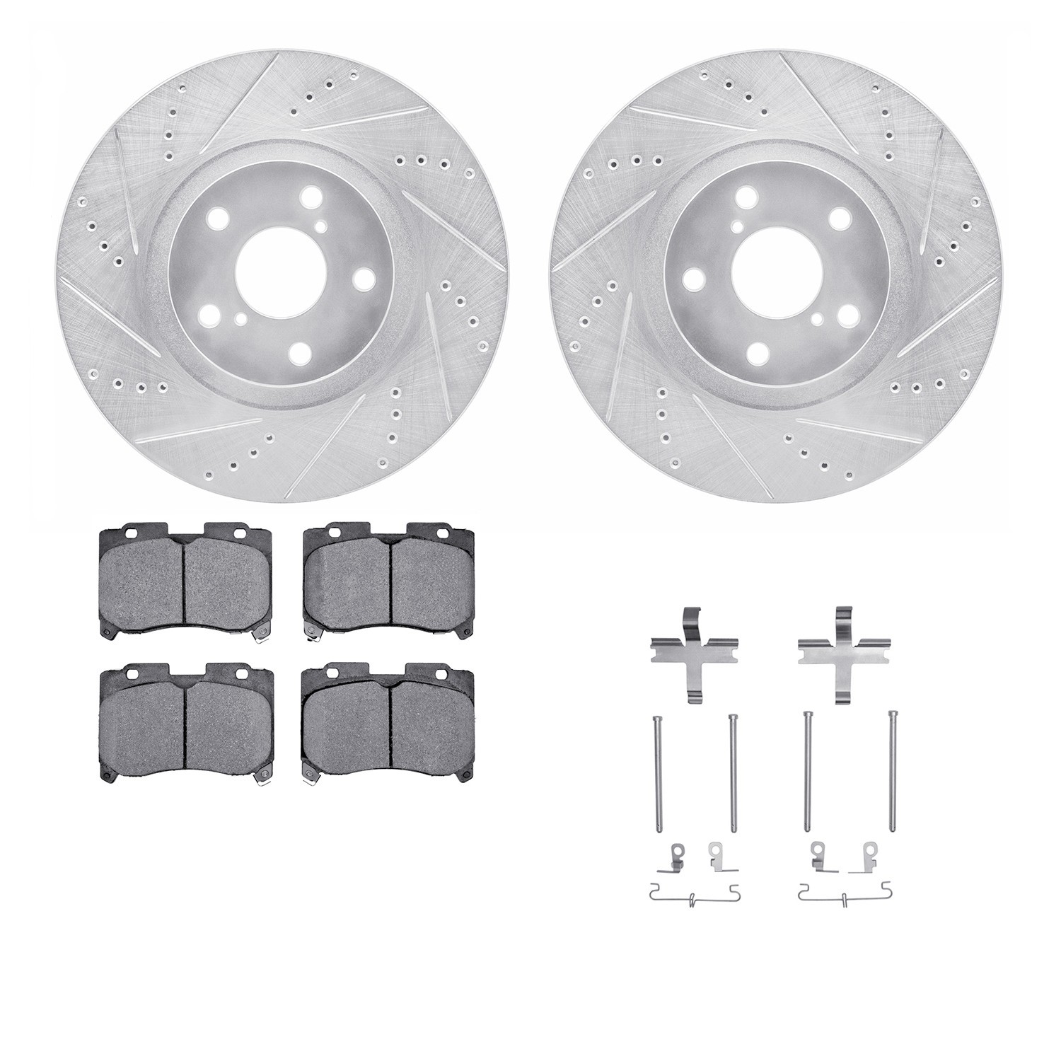 DFC Rotors-Drilled & Slotted-Silver w/ 5000 Advanced Brake Pads Incl Hdw