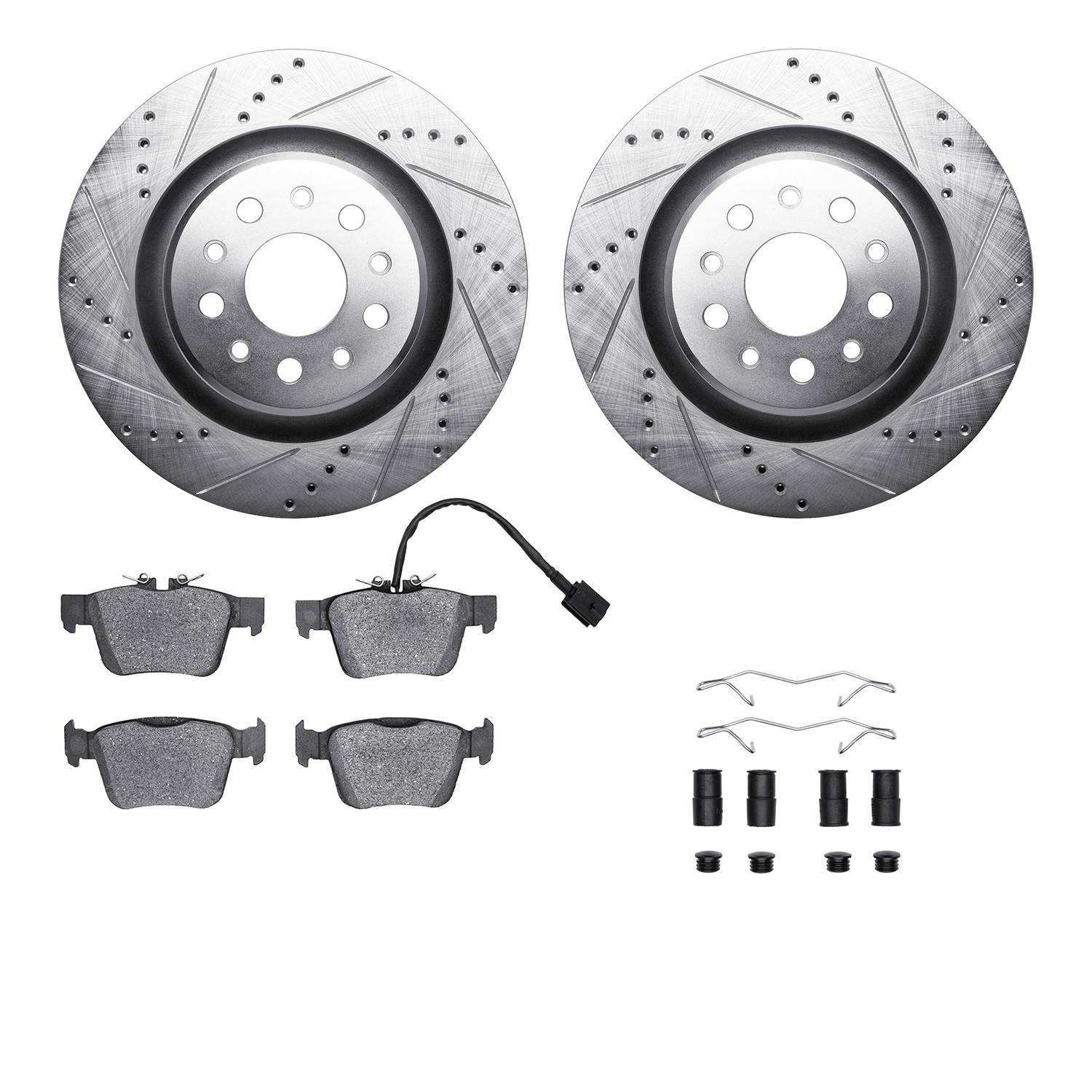 DFC Rotors-Drilled & Slotted-Silver w/ 5000 Advanced Brake Pads Incl Hdw