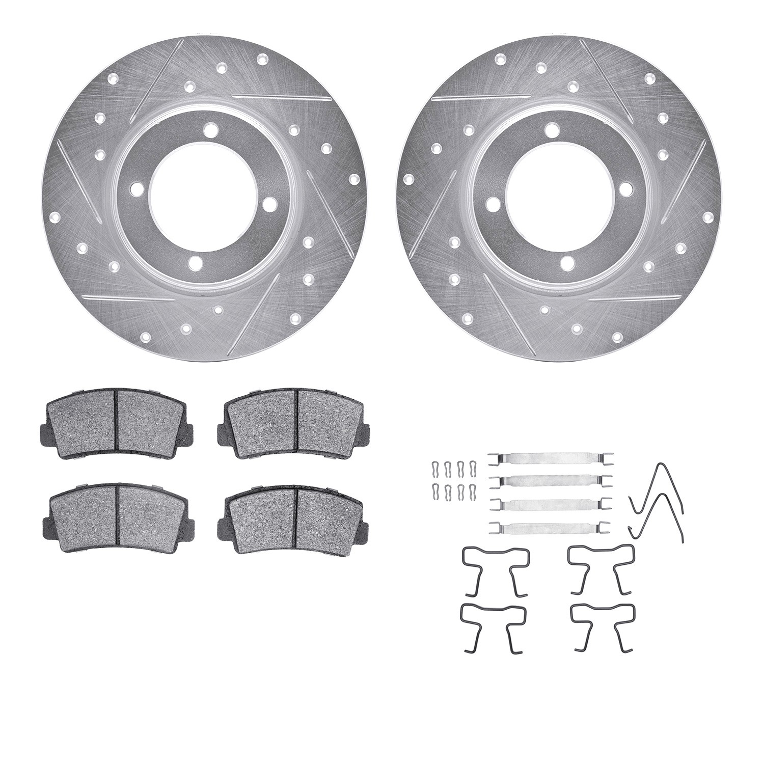 DFC Brake Rotor - Dimpled & Slotted - Silver w/5000 Brake Pads & HW Kit