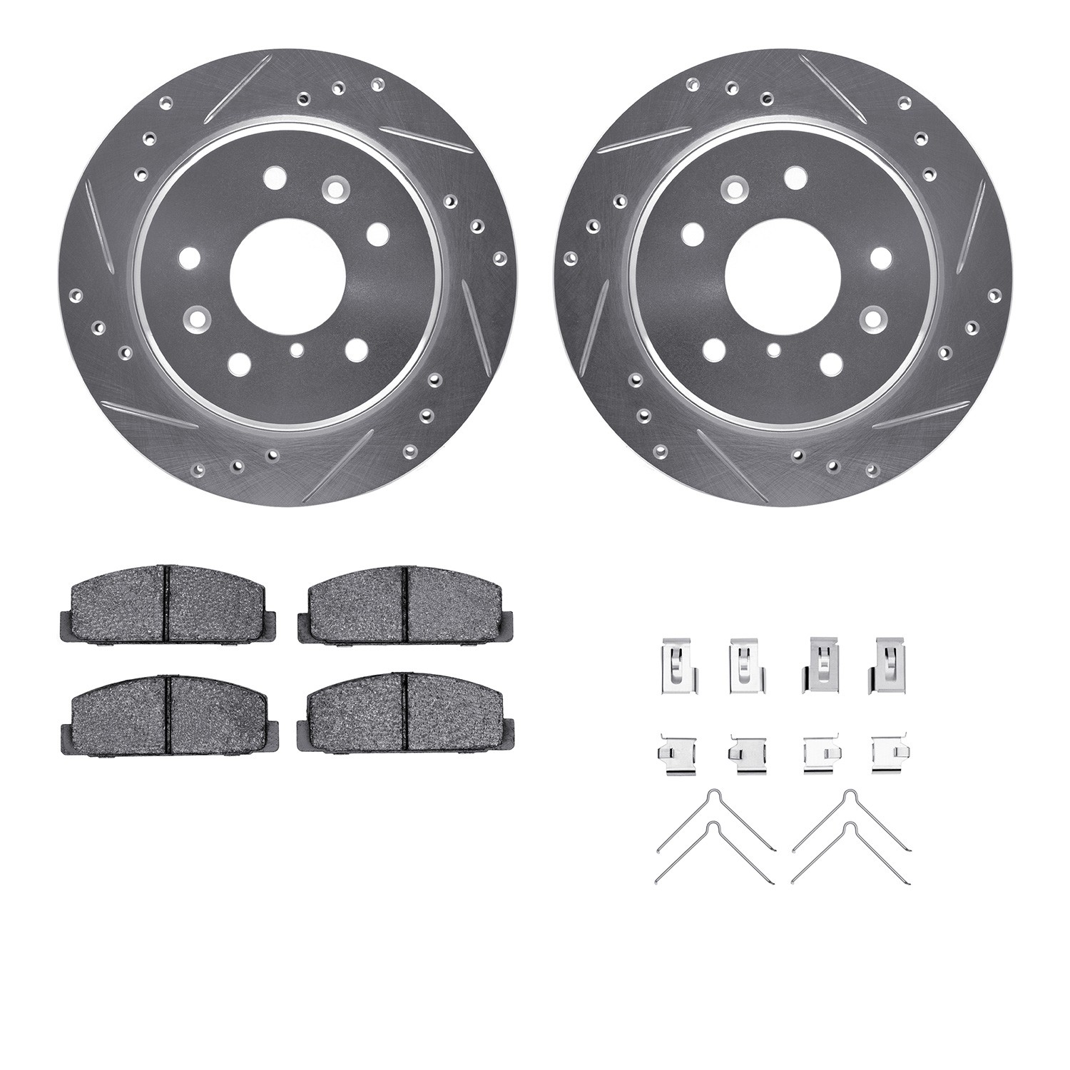 DFC Rotors-Drilled & Slotted-Silver w/ 5000 Advanced Brake Pads Incl Hdw