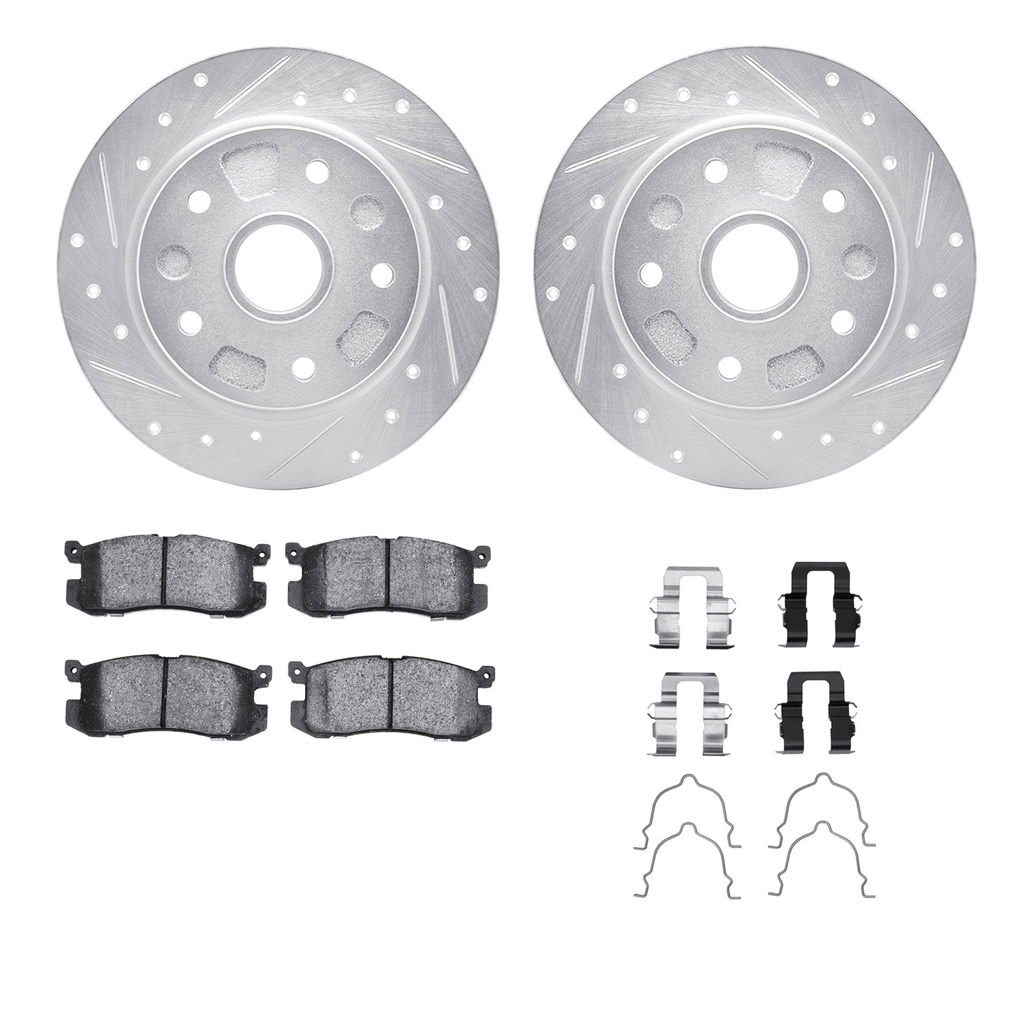 DFC Rotors-Drilled & Slotted-Silver w/ 5000 Advanced Brake Pads Incl Hdw