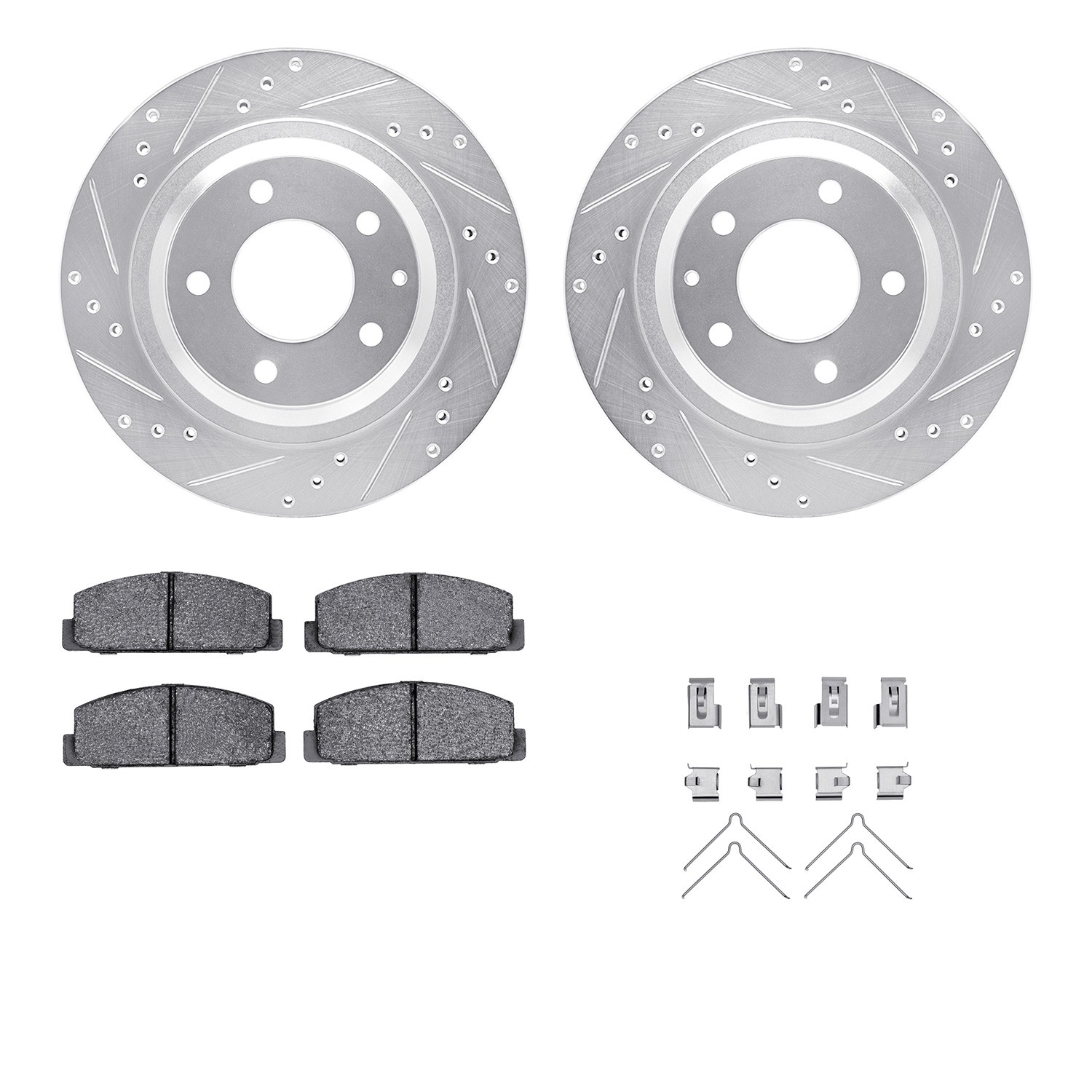 DFC Rotors-Drilled & Slotted-Silver w/ 5000 Advanced Brake Pads Incl Hdw