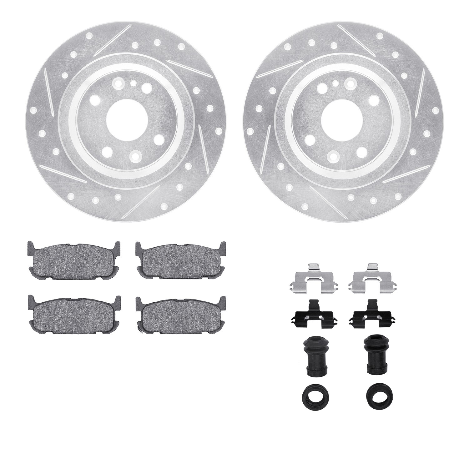 DFC Rotors-Drilled & Slotted-Silver w/ 5000 Advanced Brake Pads Incl Hdw