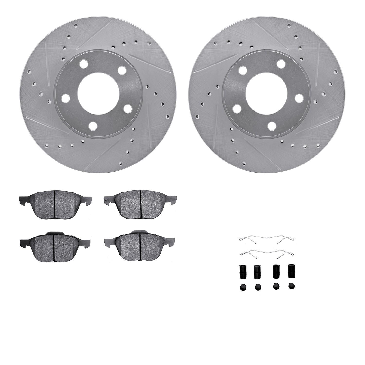 DFC Rotors-Drilled & Slotted-Silver w/ 5000 Advanced Brake Pads Incl Hdw