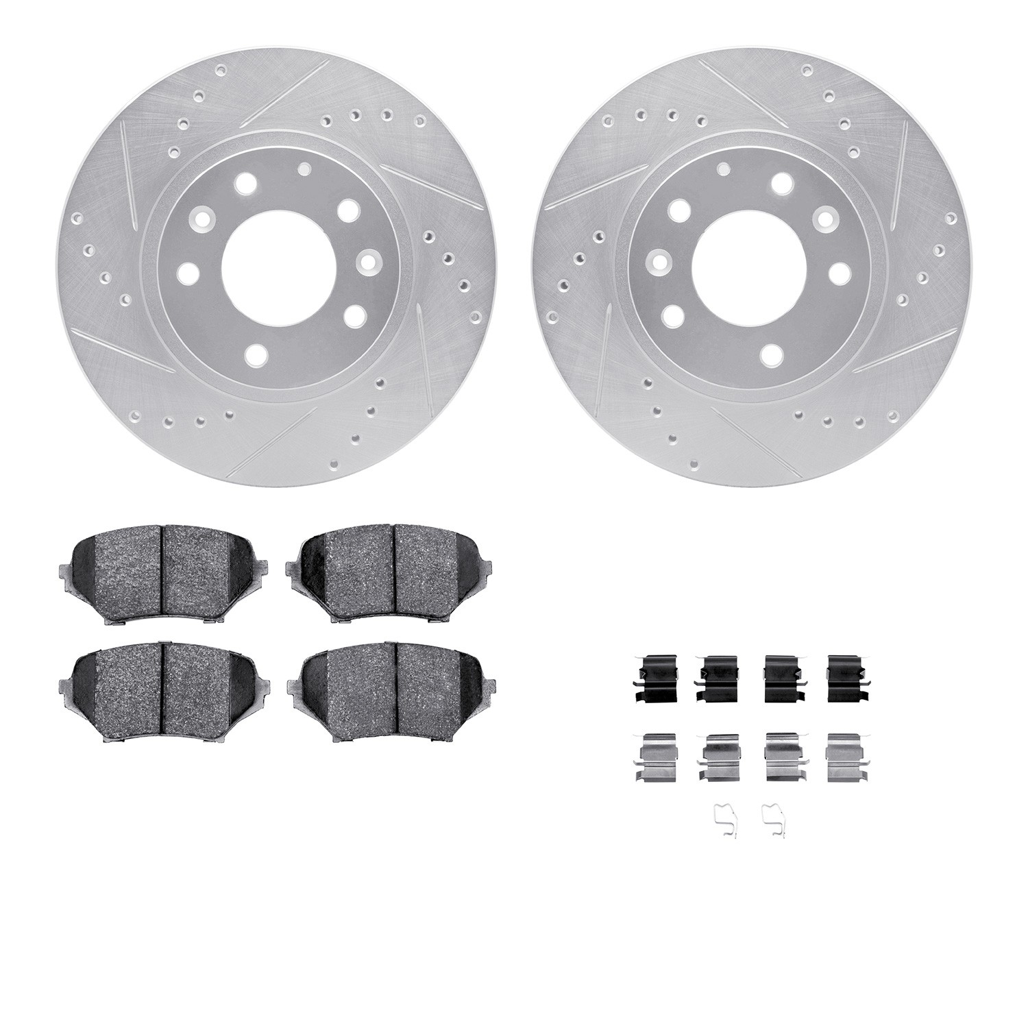DFC Rotors-Drilled & Slotted-Silver w/ 5000 Advanced Brake Pads Incl Hdw