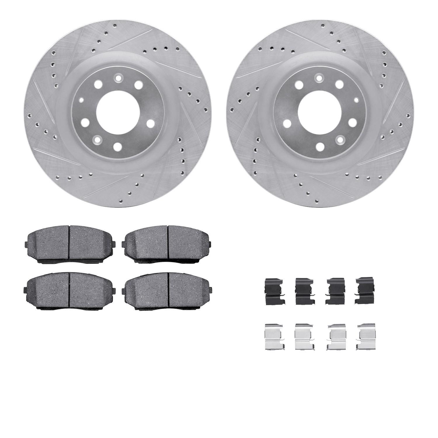 DFC Brake Rotor - Dimpled & Slotted - Silver w/5000 Brake Pads & HW Kit